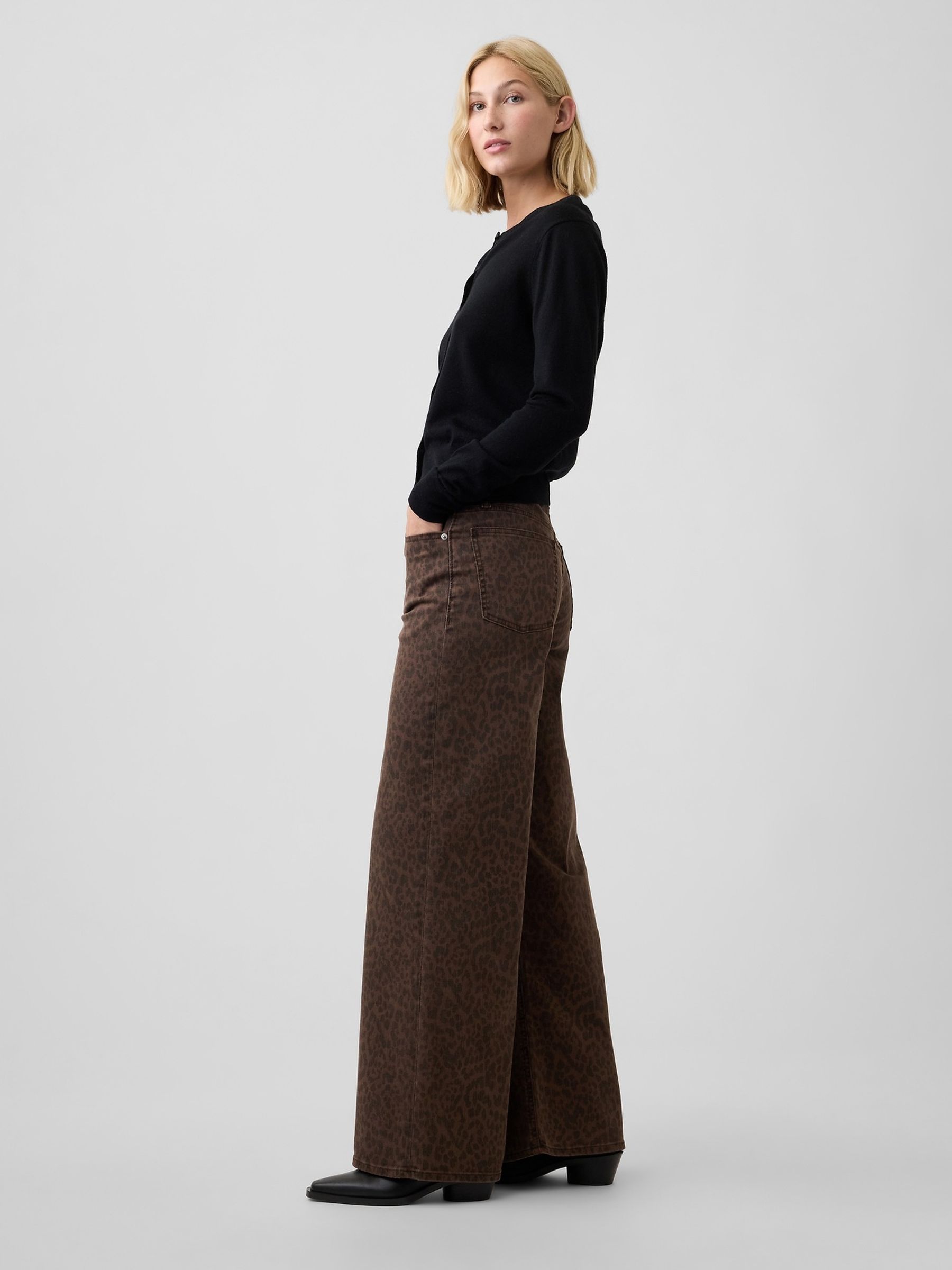 Leopard Mid Rise Print Wide-Leg Jeans - Image 3 of 5
