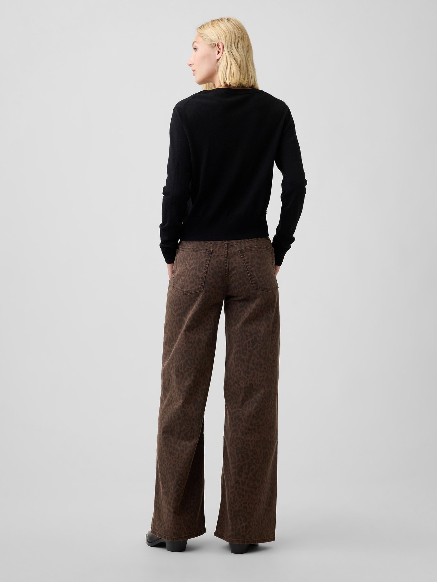 Leopard Mid Rise Print Wide-Leg Jeans - Image 4 of 5