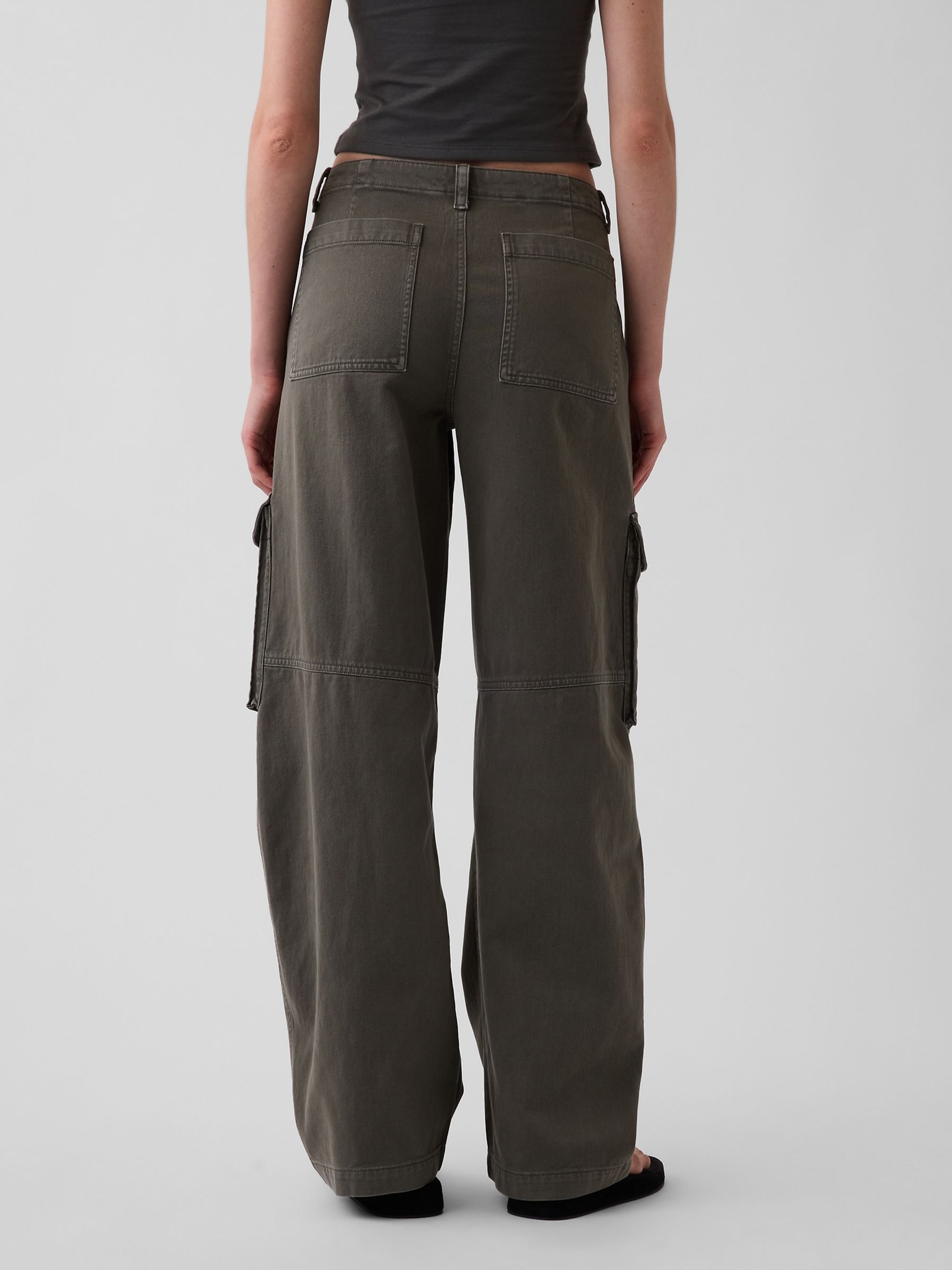 Green Low Rise Twill Baggy Barrel Cargo Trousers - Image 2 of 6