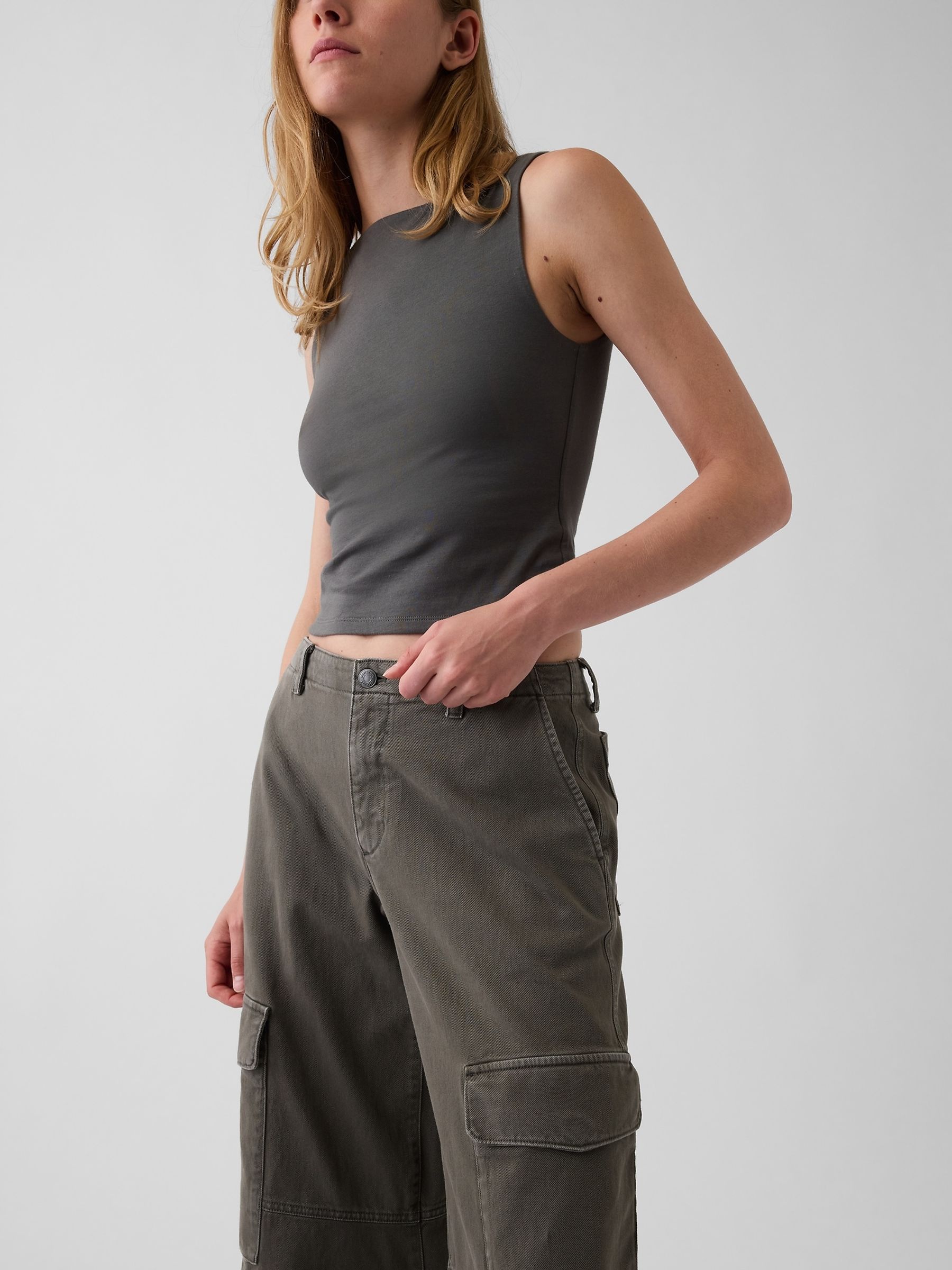 Green Low Rise Twill Baggy Barrel Cargo Trousers - Image 5 of 6