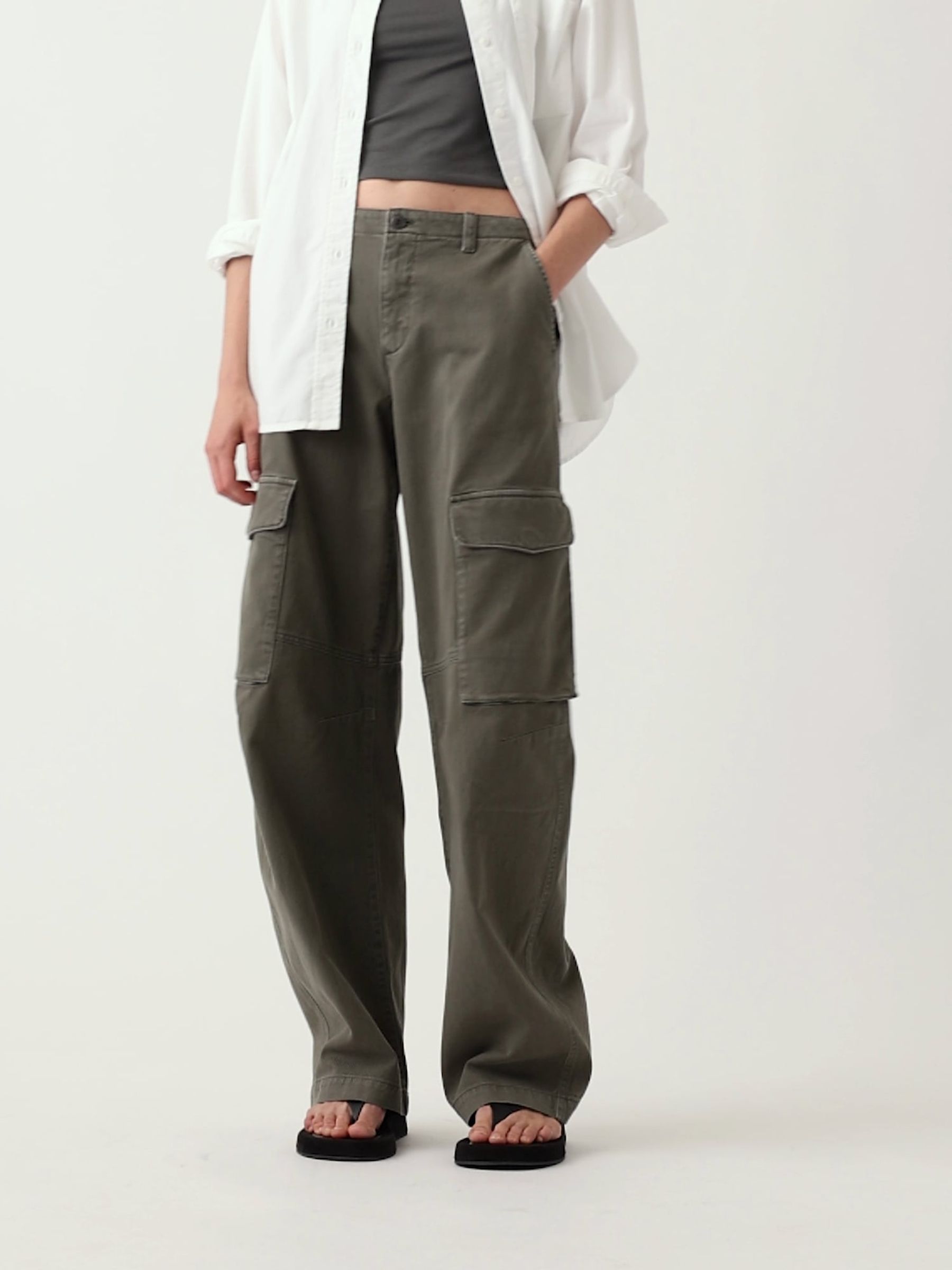 Green Low Rise Twill Baggy Barrel Cargo Trousers - Image 6 of 6