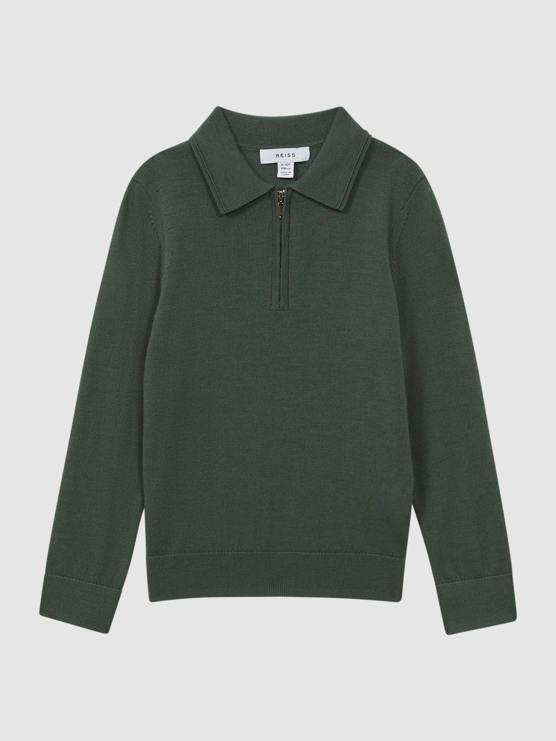 Senior Slim Fit Merino Wool Polo Shirt in Ivy Green - Image 2 of 6
