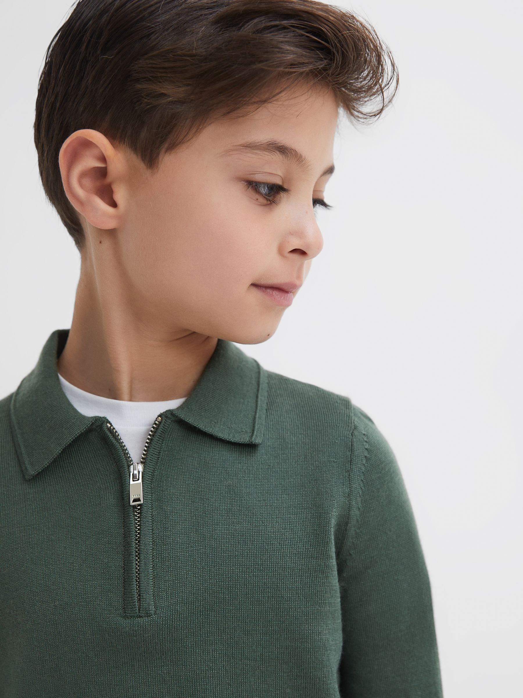 Senior Slim Fit Merino Wool Polo Shirt in Ivy Green - Image 4 of 6