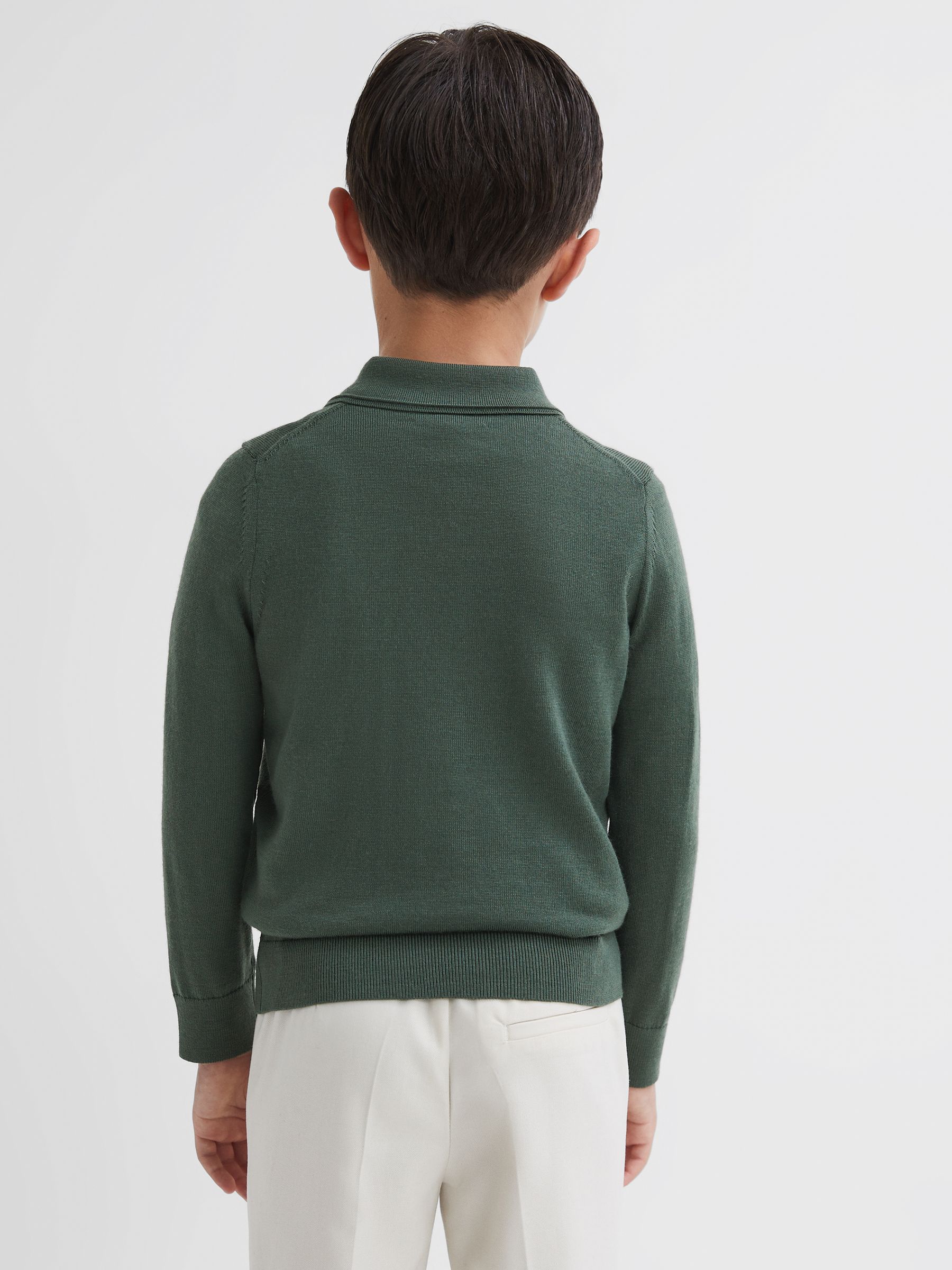 Senior Slim Fit Merino Wool Polo Shirt in Ivy Green - Image 5 of 6