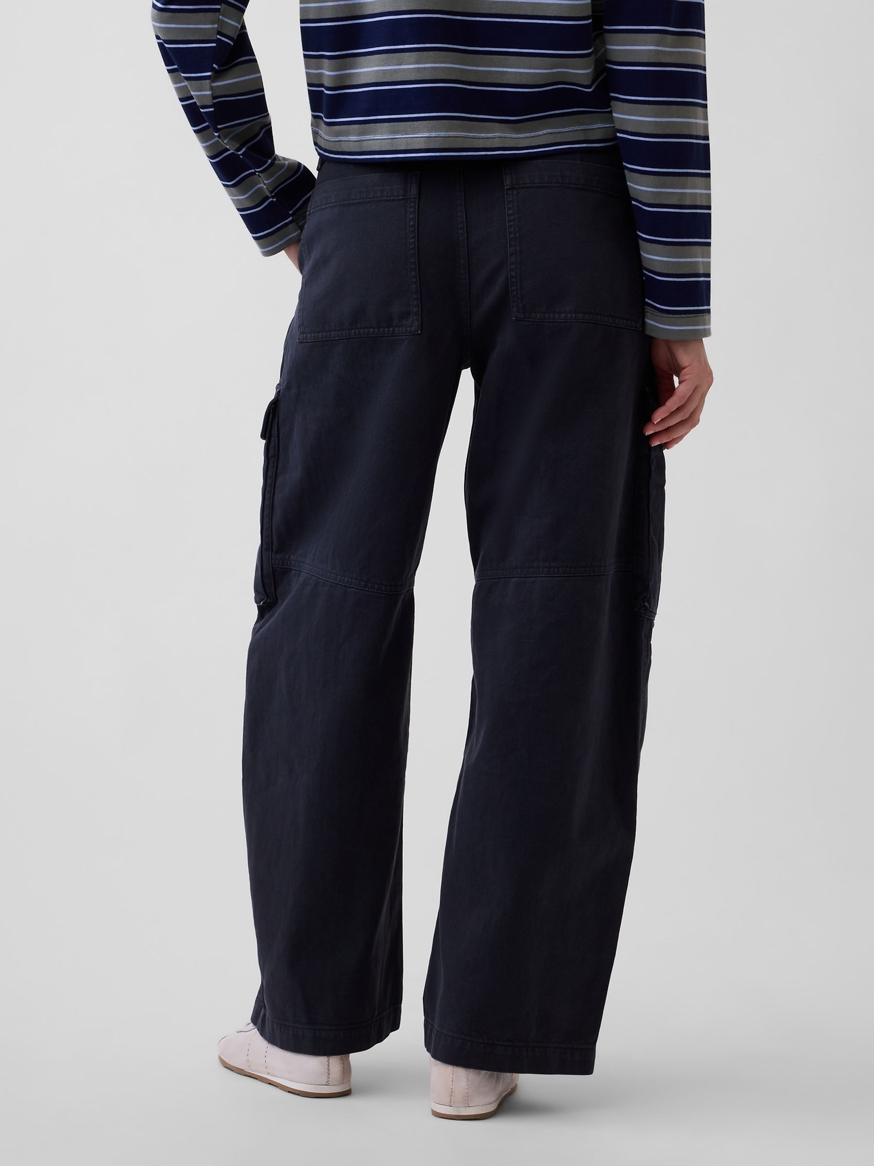 Black Low Rise Twill Baggy Barrel Cargo Trousers - Image 2 of 6