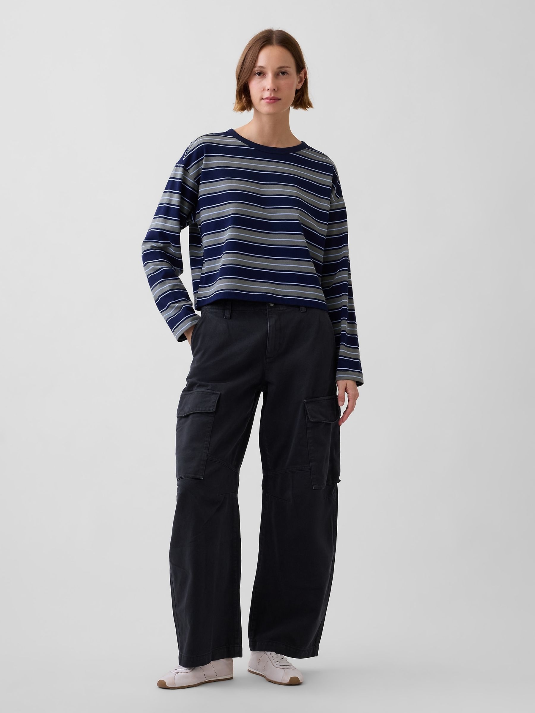 Black Low Rise Twill Baggy Barrel Cargo Trousers - Image 4 of 6