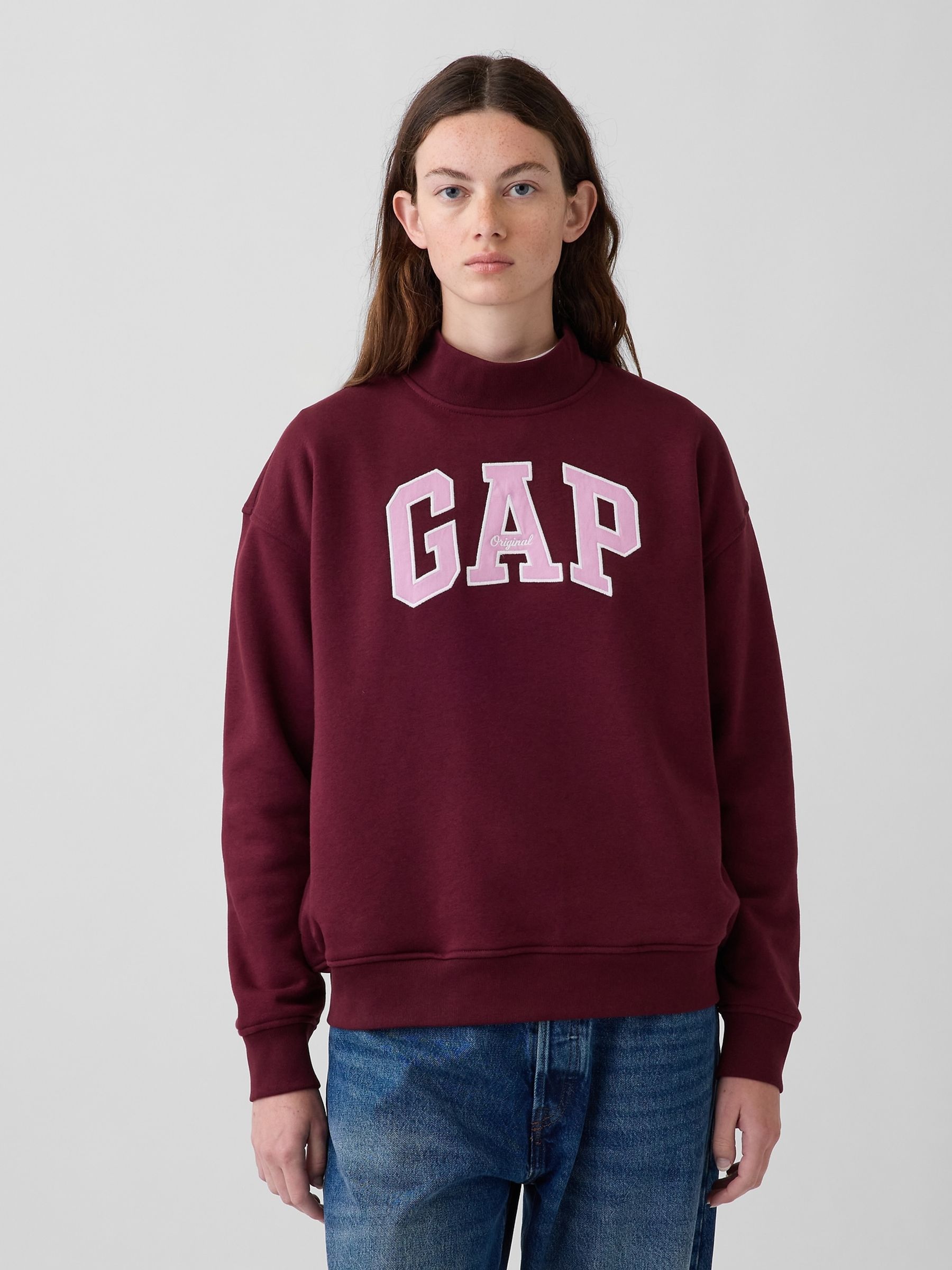 Burgundy VintageSoft Oversized Mock Neck Logo Sweatshirt - Image 1 of 3