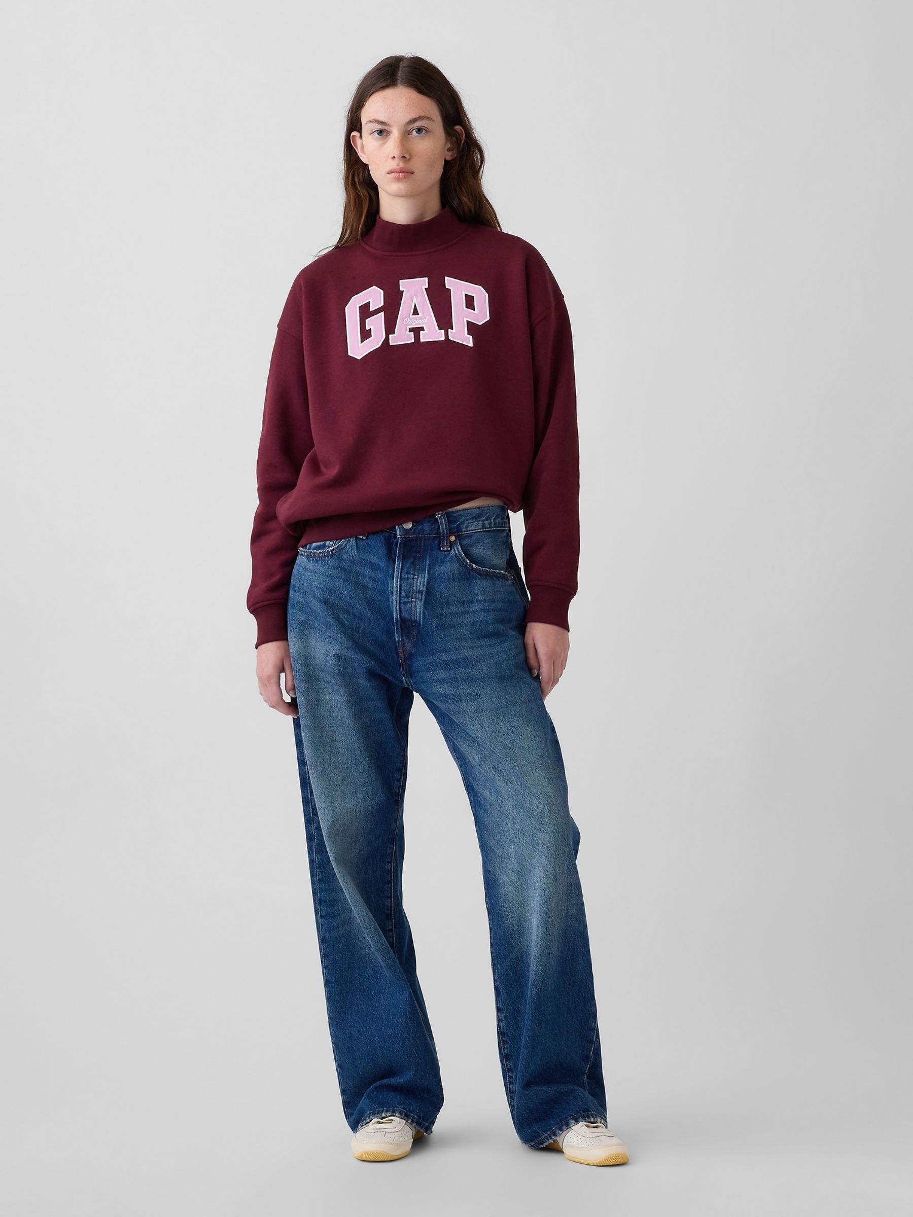 Burgundy VintageSoft Oversized Mock Neck Logo Sweatshirt - Image 2 of 3 Burgundy VintageSoft Oversized Mock Neck Logo Sweatshirt - Image 2 of 3