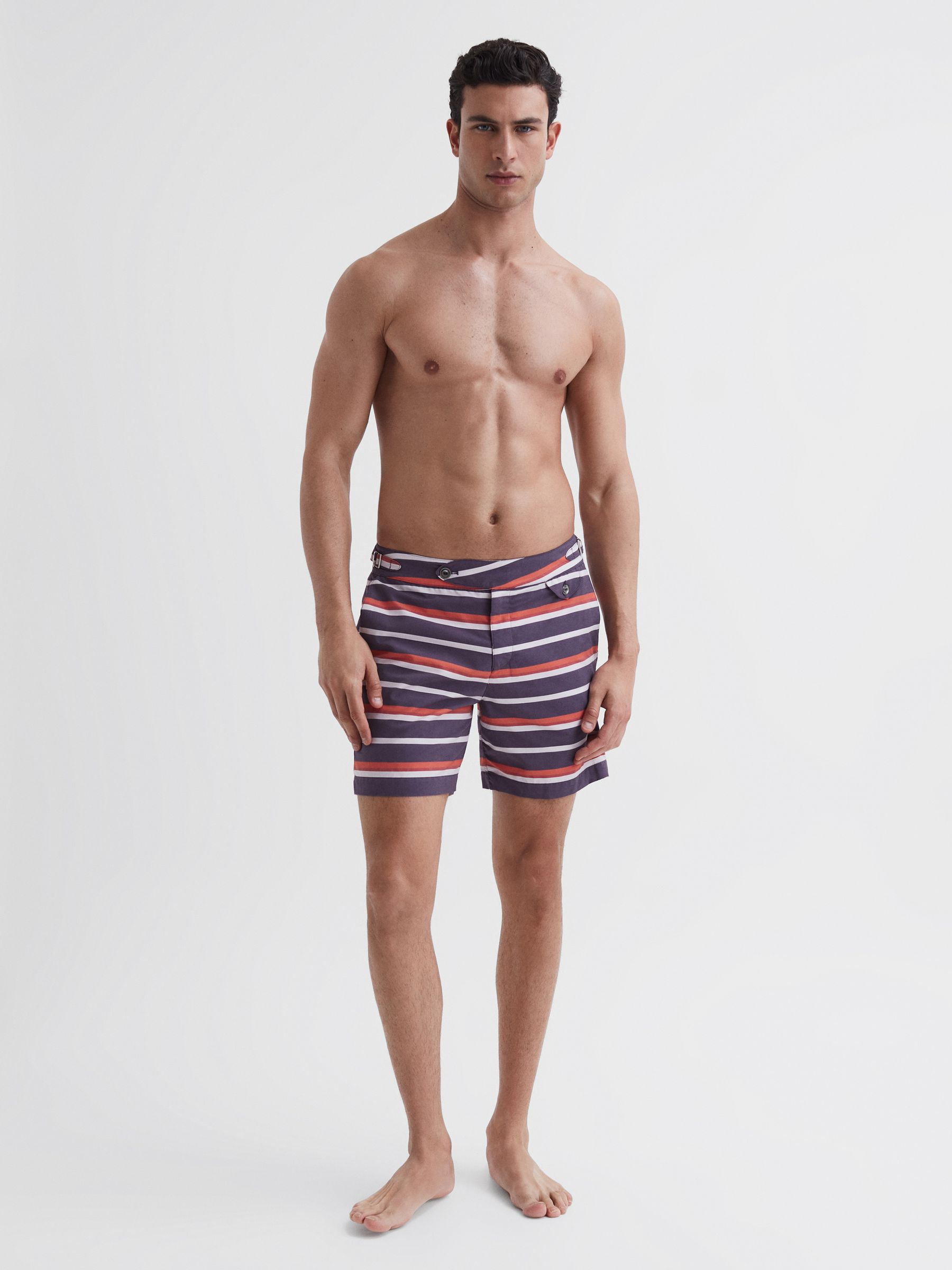 Hemingsworth Side Adjuster Striped Swim Shorts in Purple - Image 1 of 5
