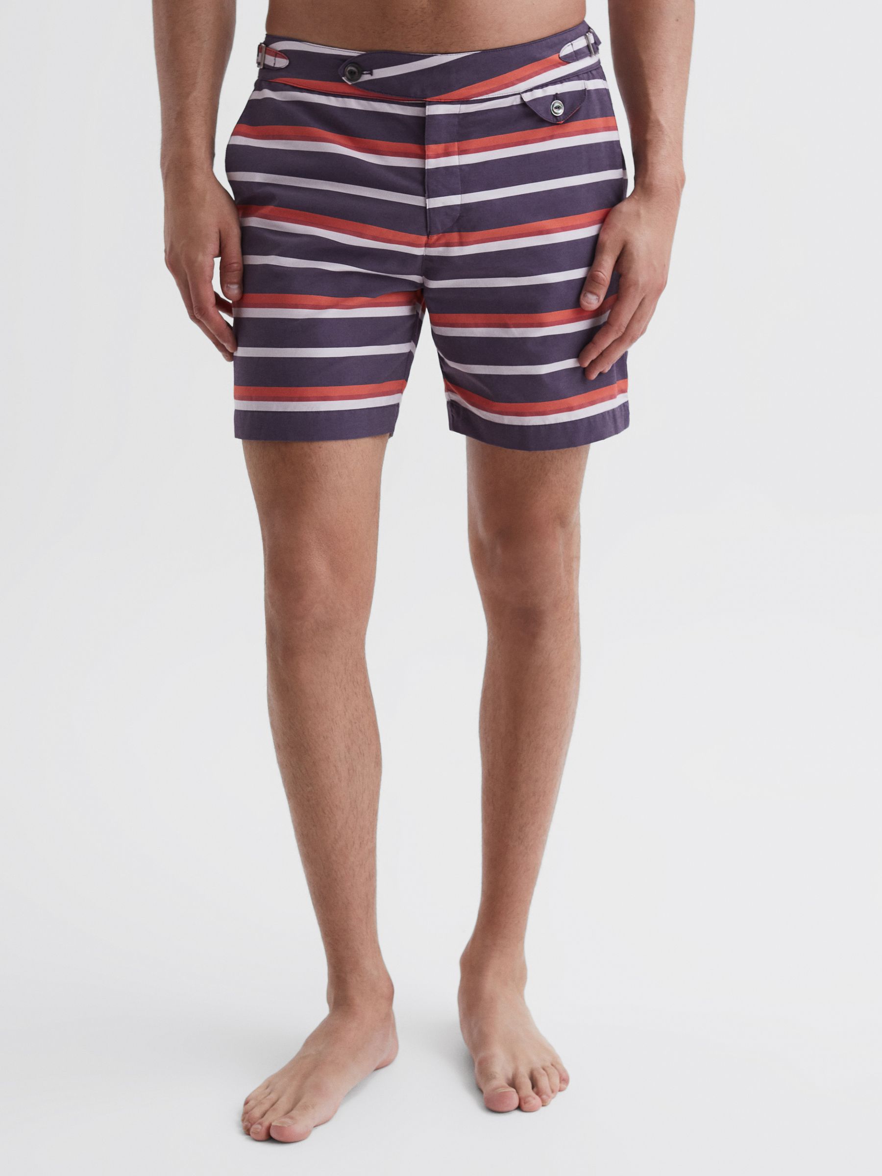 Hemingsworth Side Adjuster Striped Swim Shorts in Purple - Image 3 of 5