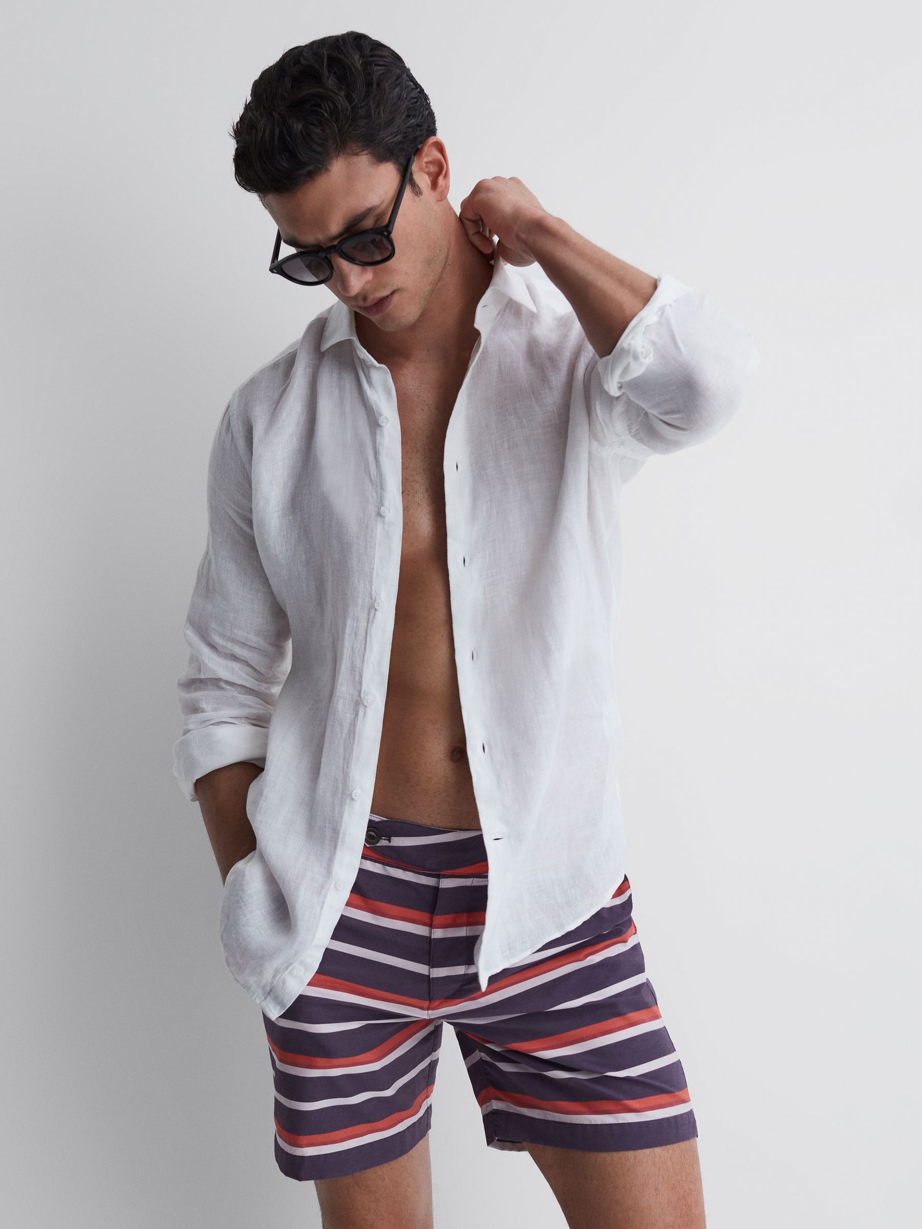 Hemingsworth Side Adjuster Striped Swim Shorts in Purple - Image 5 of 5