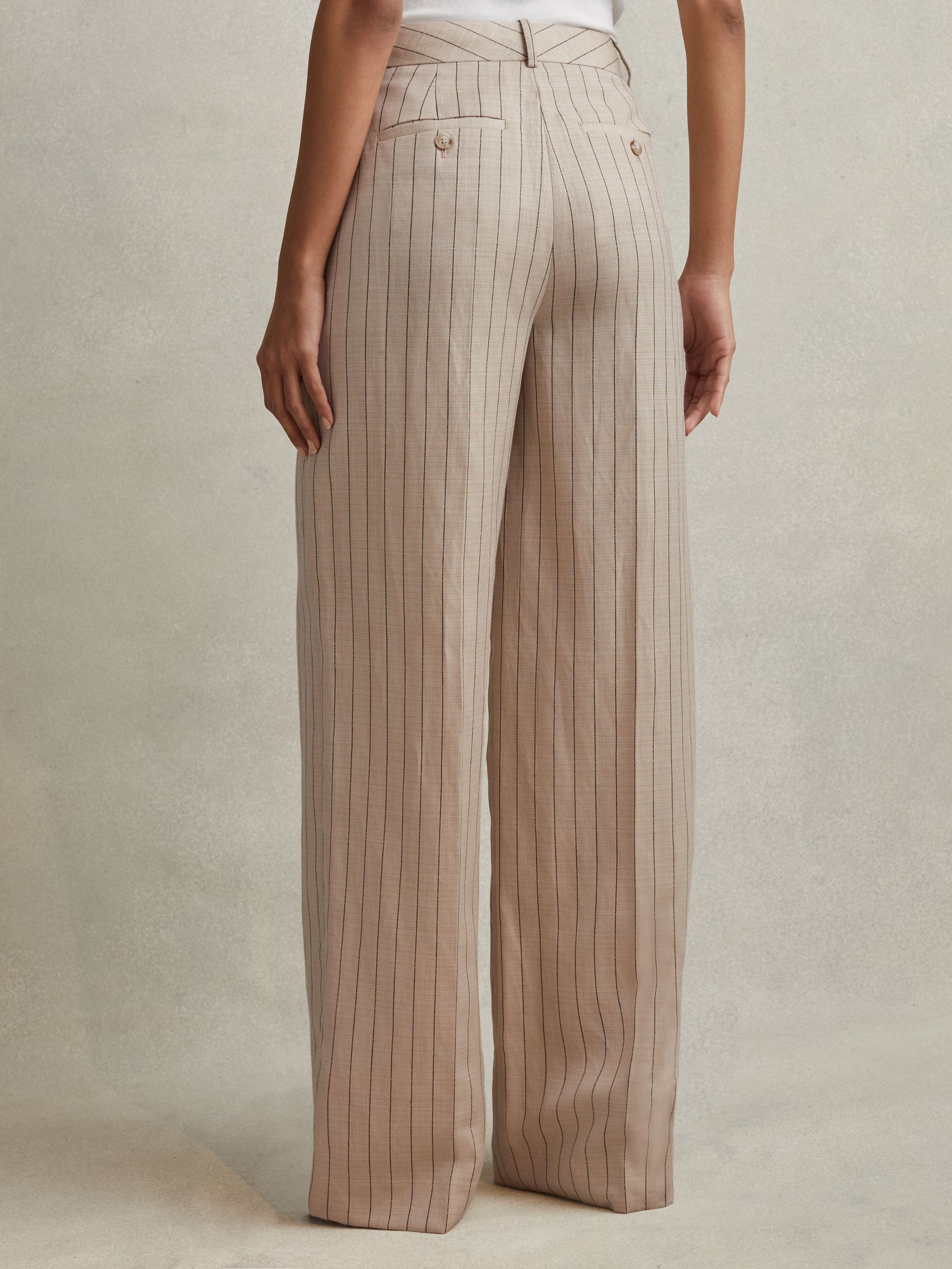 Wool Blend Striped Wide Leg Trousers in Neutral - Image 4 of 6