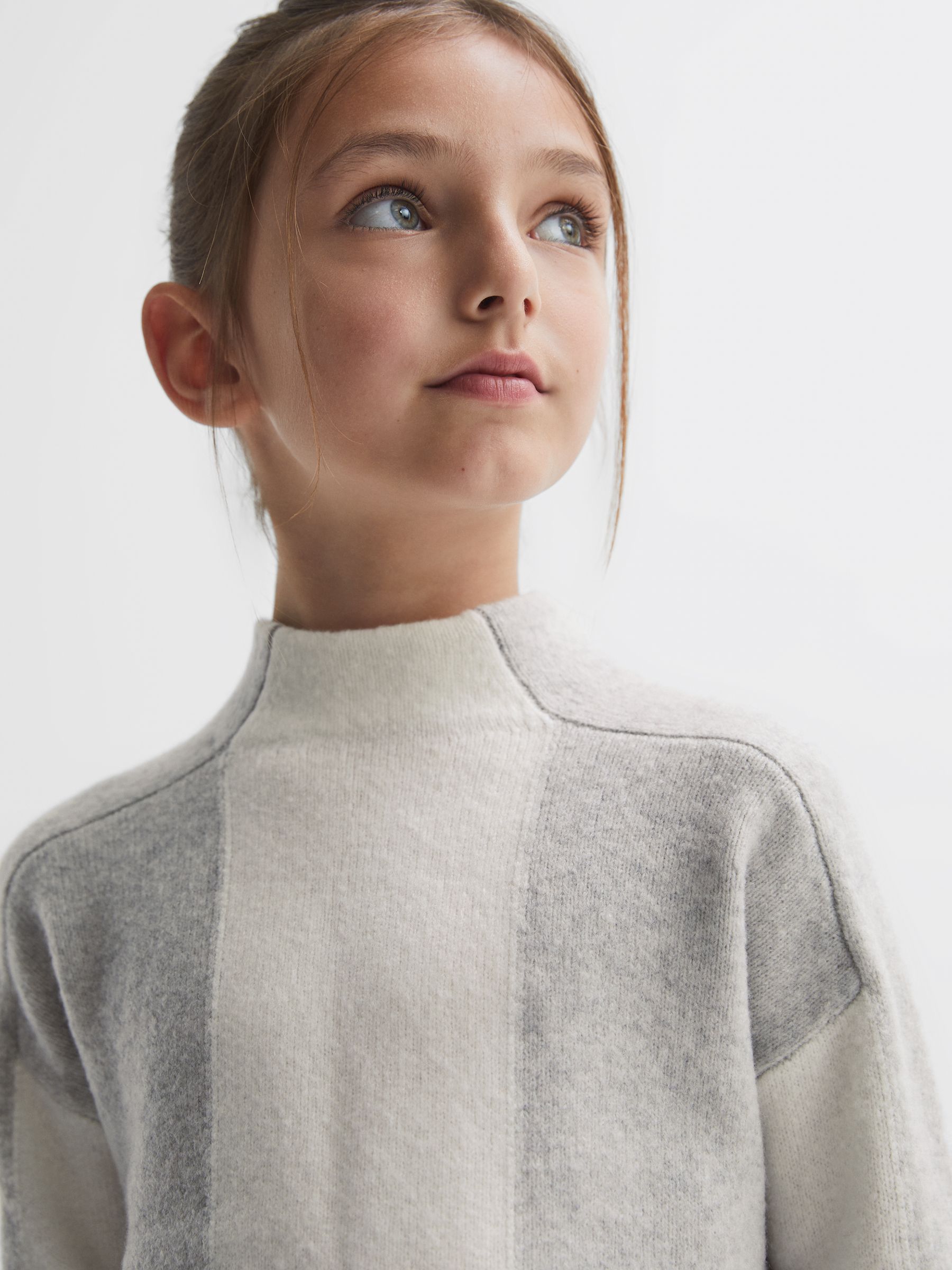 9-14 yrs Funnel Neck Striped Jumper in Grey/White - Image 4 of 6