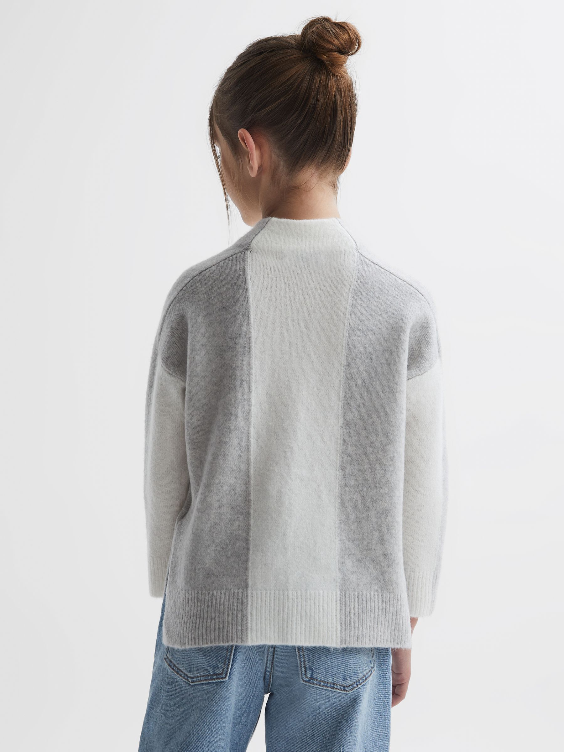 9-14 yrs Funnel Neck Striped Jumper in Grey/White - Image 5 of 6