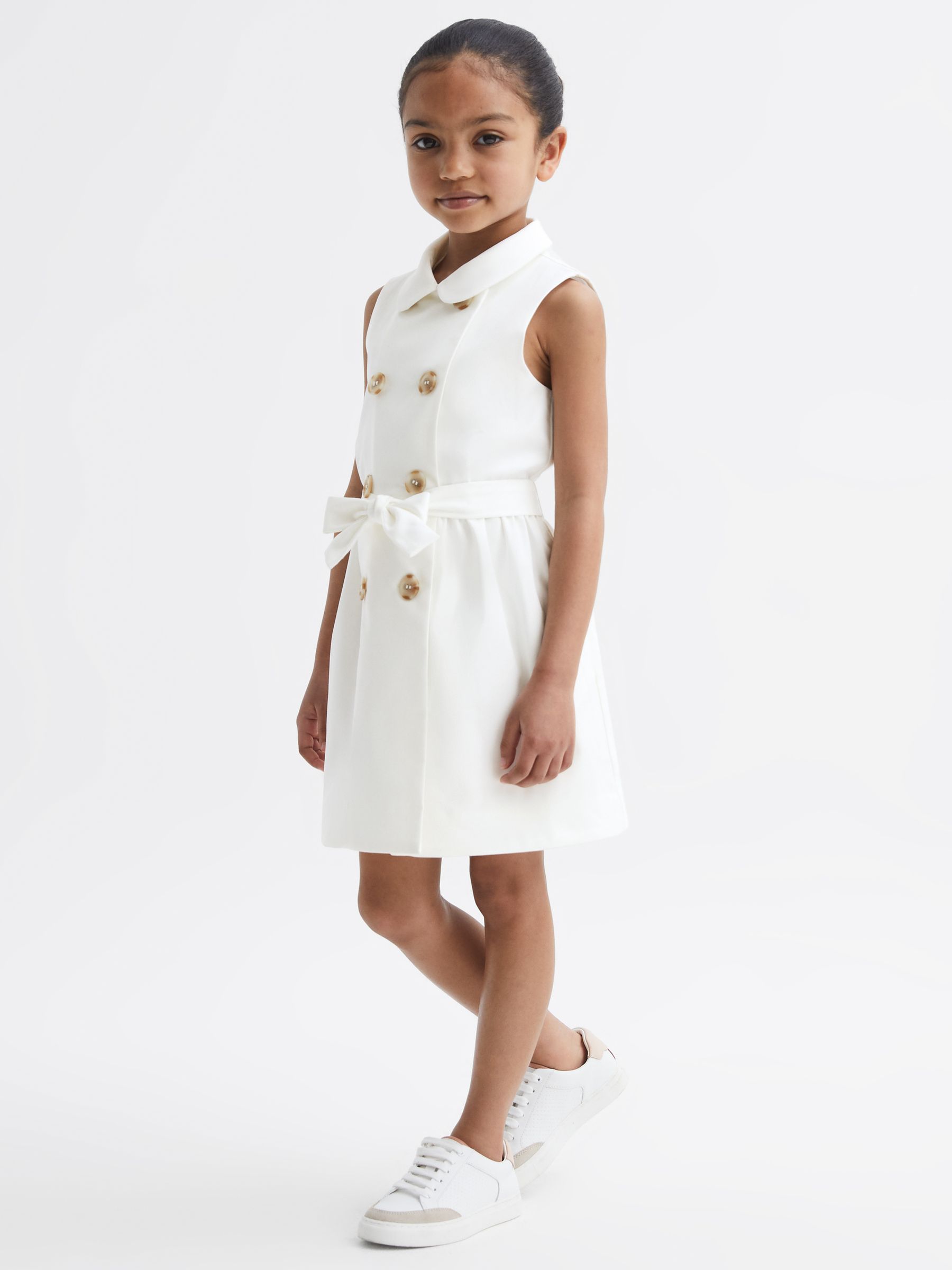 Senior Sleeveless Belted Dress in White - Image 1 of 8