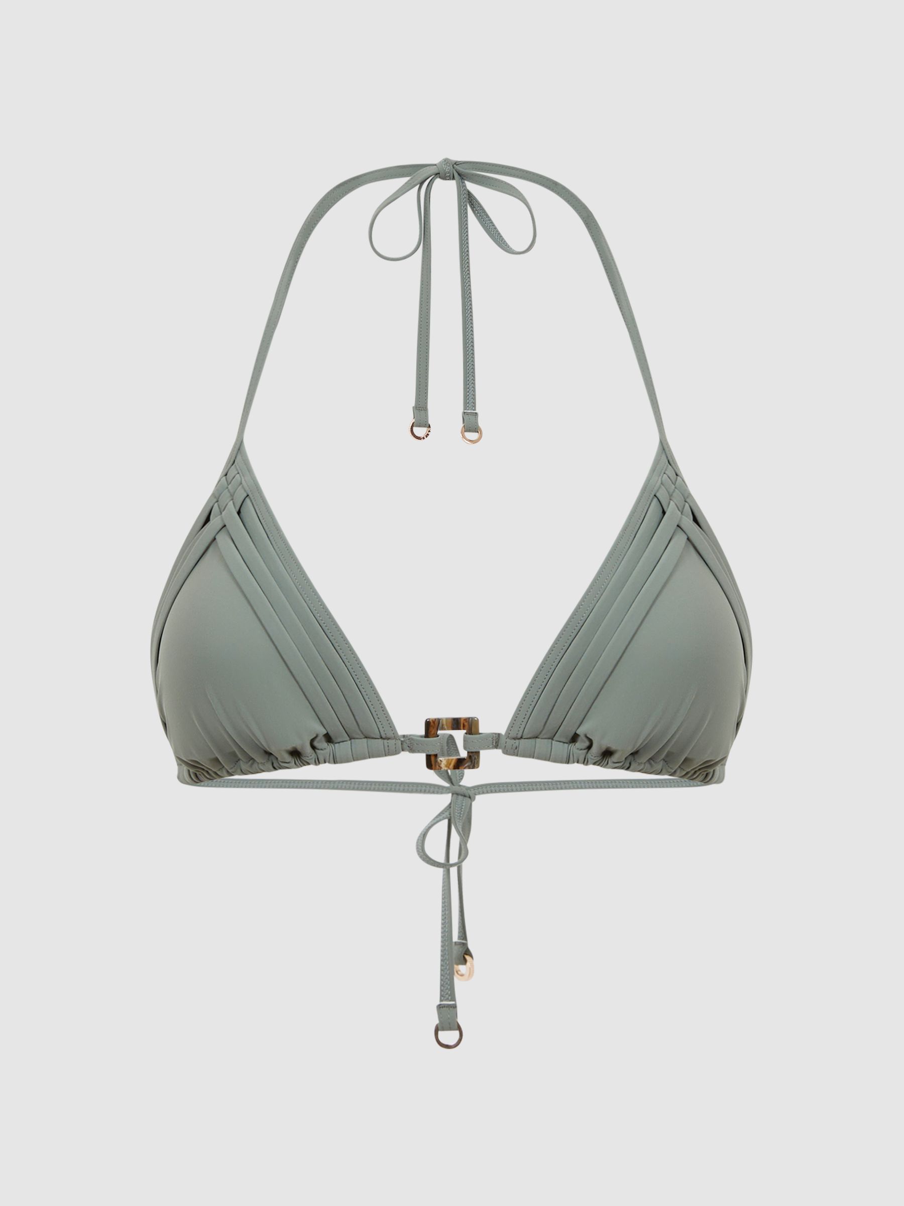 Plaited Triangle Bikini Top in Khaki - Image 2 of 5