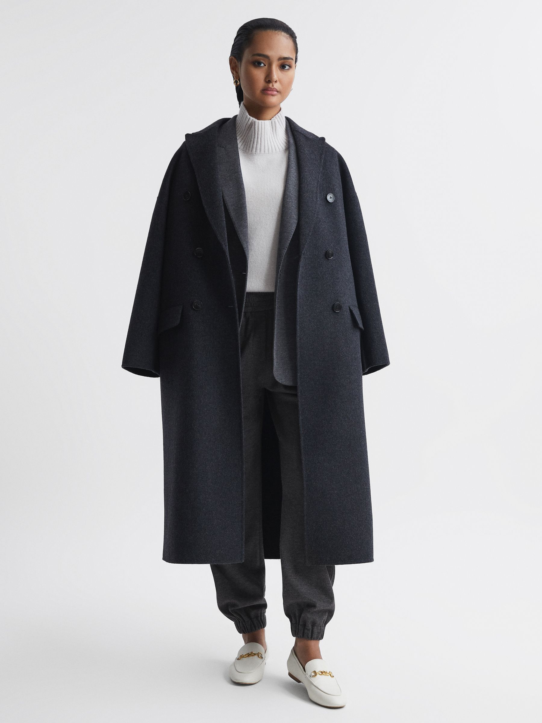 Wool Elasticated Pleat Front Joggers in Charcoal - Image 3 of 5