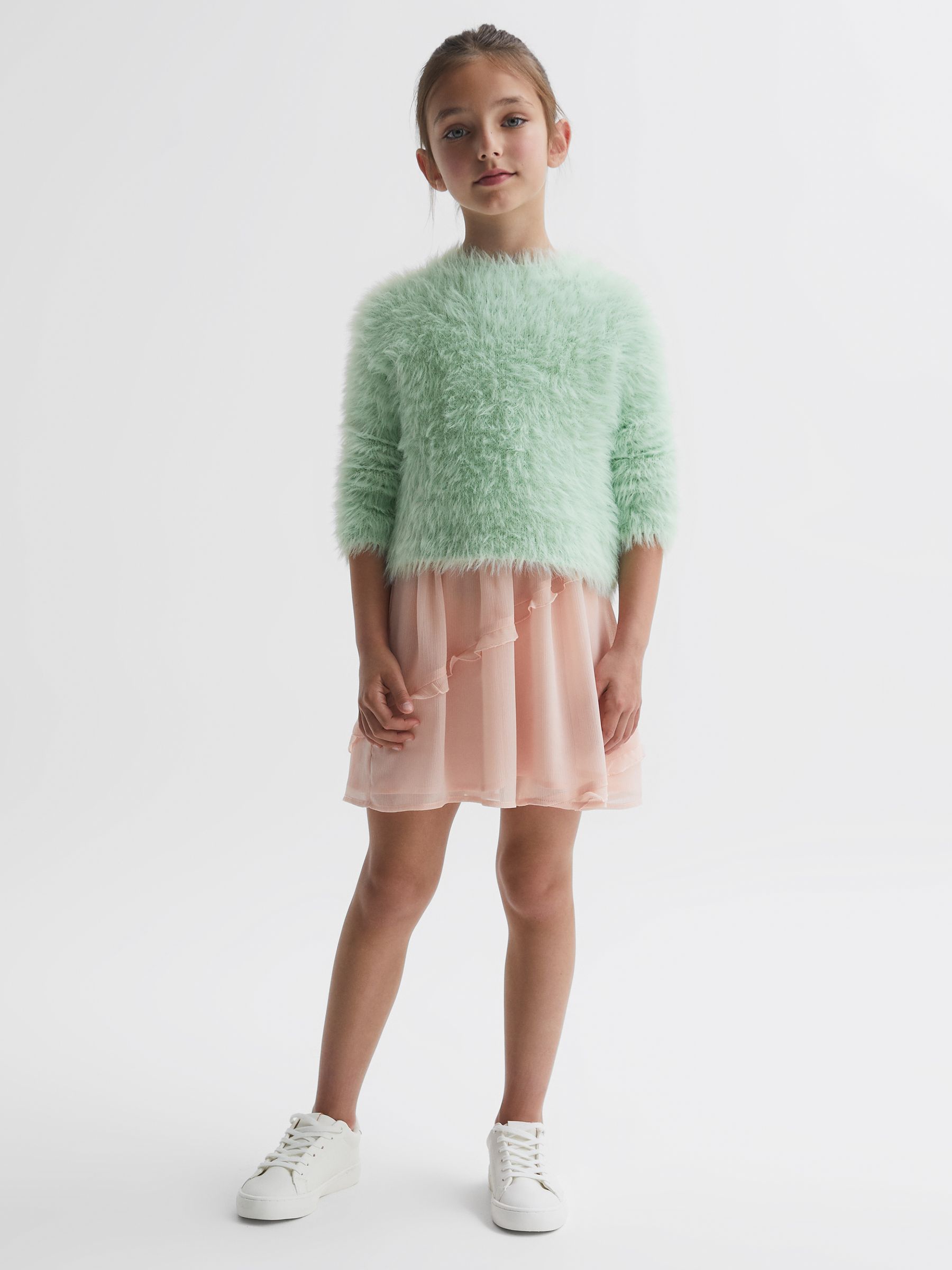 Fluffy Crew Neck Jumper in Green - Image 1 of 6