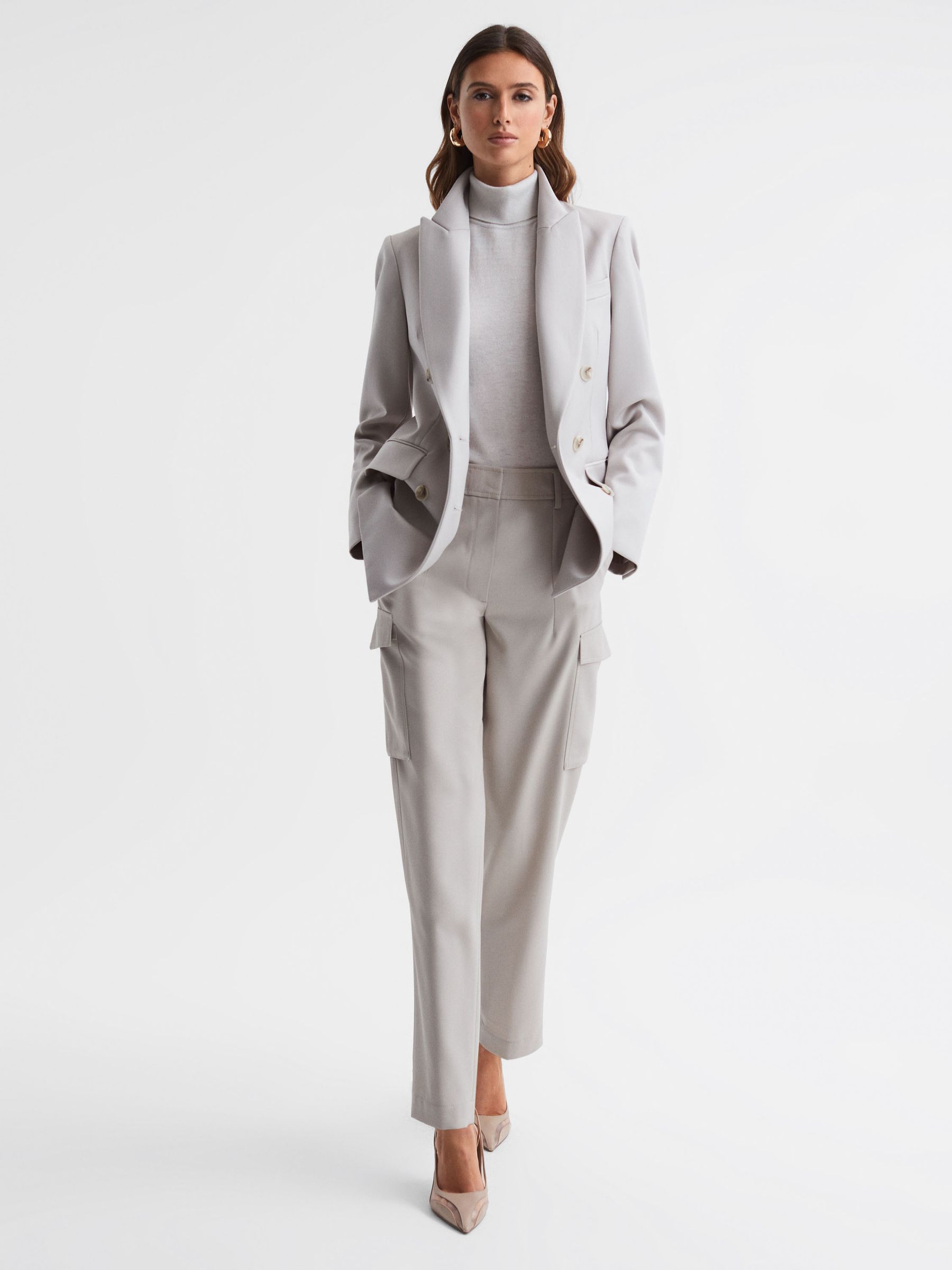 Merino Wool Sleeveless Roll Neck Top in Stone - Image 5 of 5