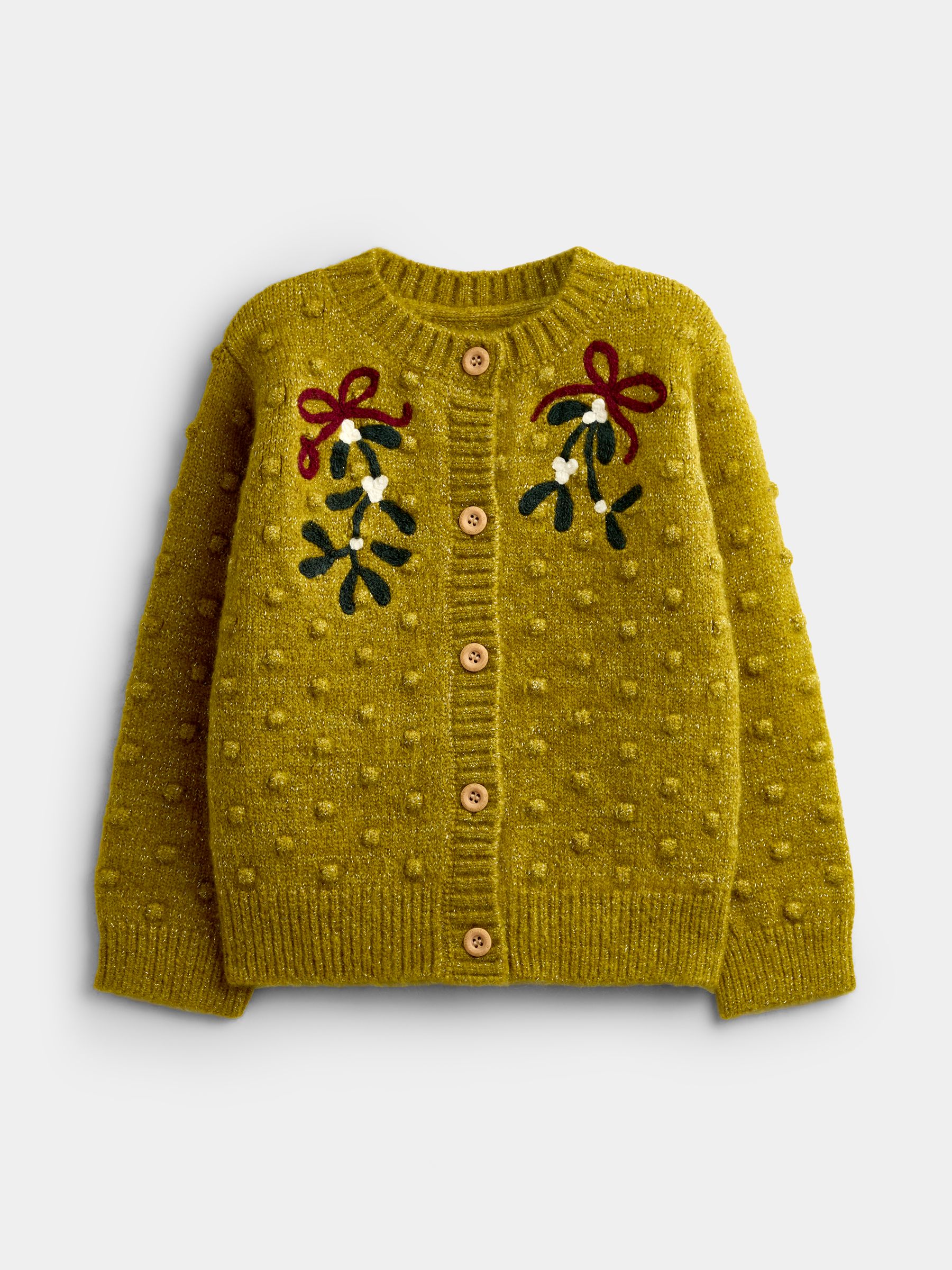 Olive Green Mistletoe Embroidered Cardigan - Image 1 of 4
