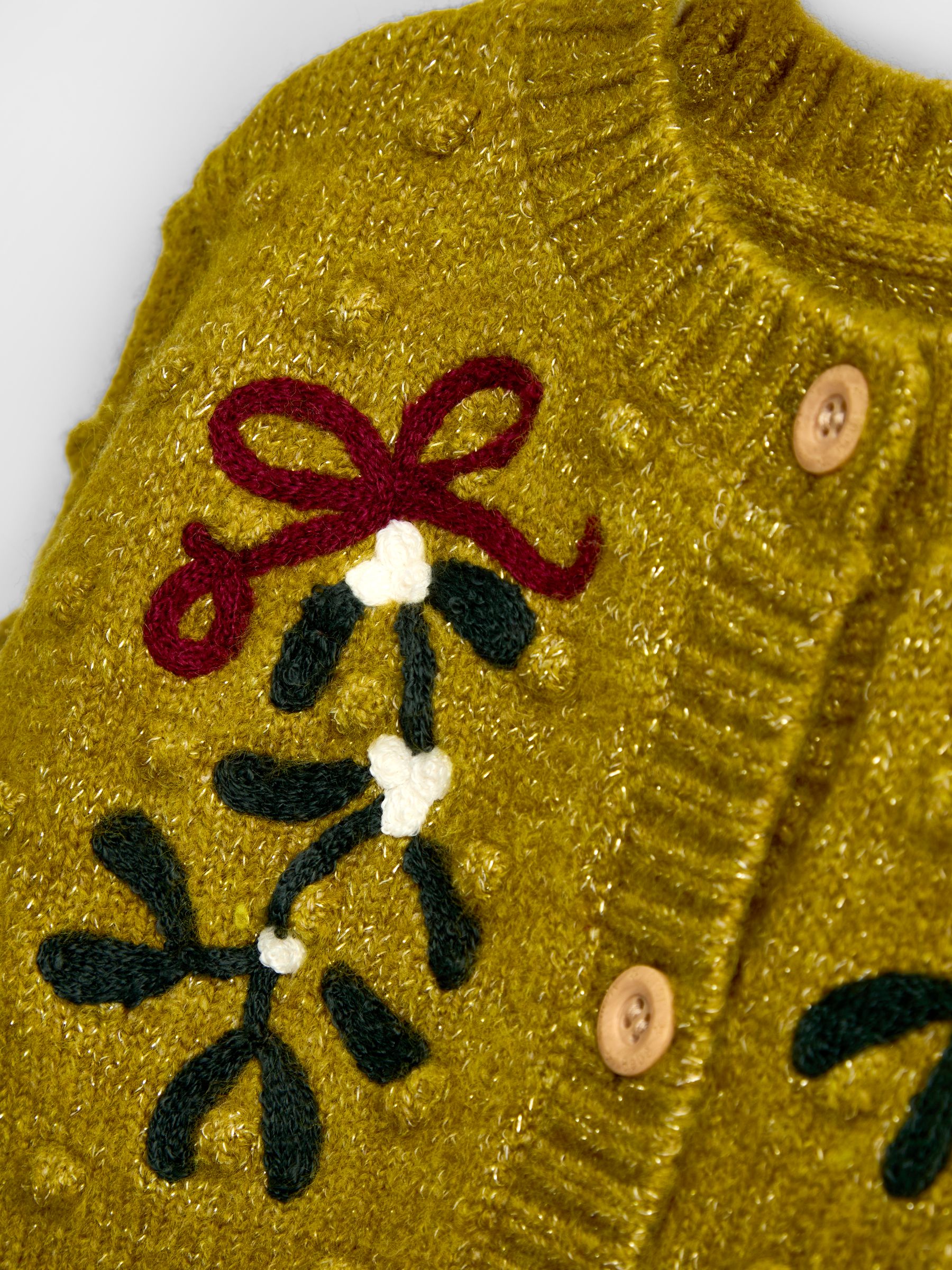Olive Green Mistletoe Embroidered Cardigan - Image 3 of 4