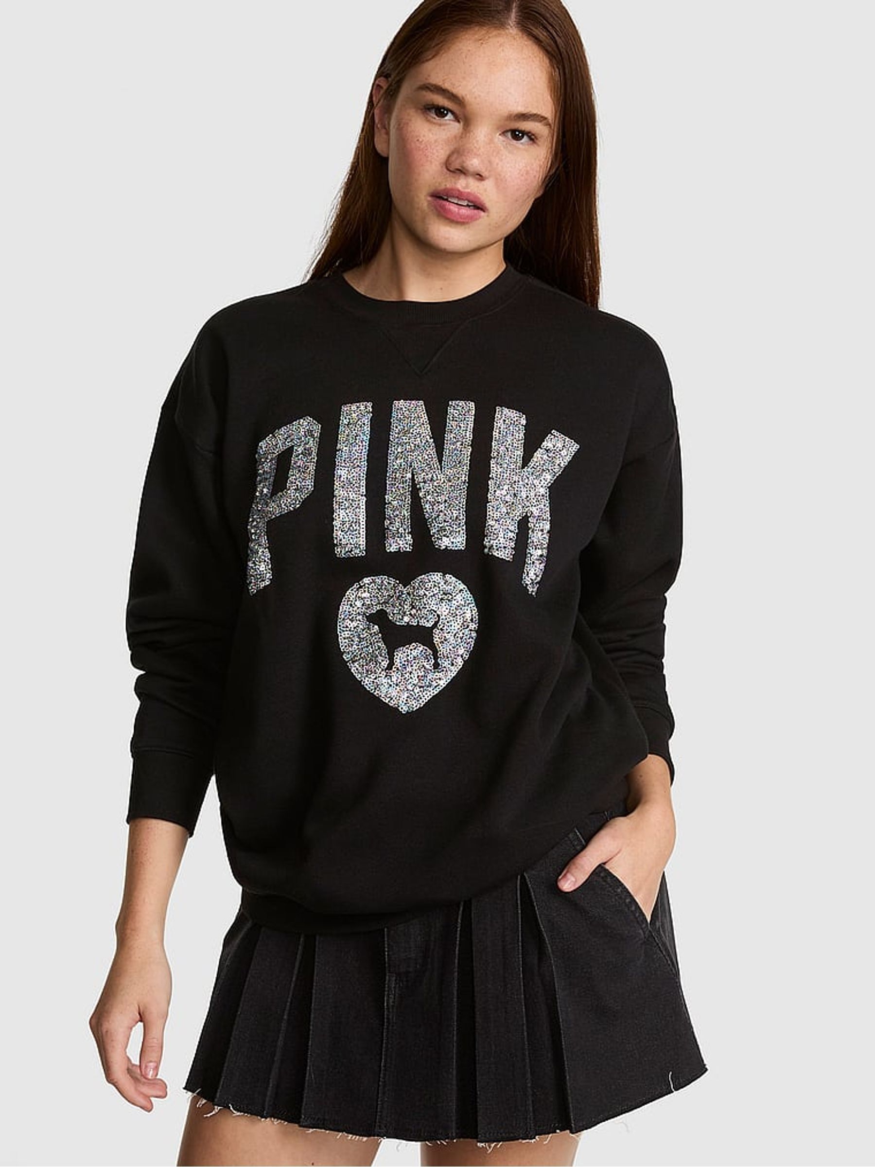 Black Sequin Backstage Fleece Sweatshirt - Image 1 of 2