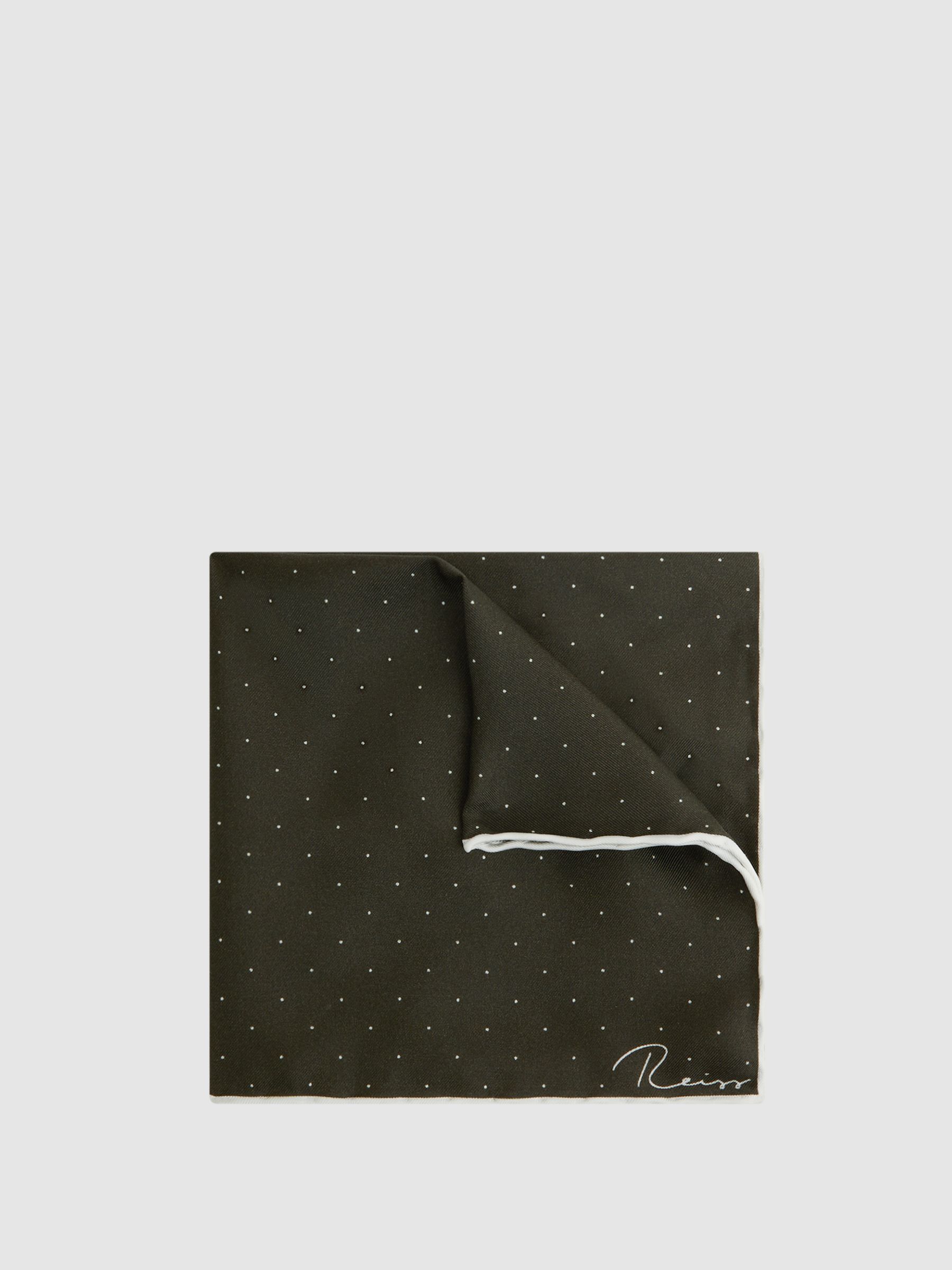 Polka Dot Silk Pocket Square in Dark Green - Image 1 of 5