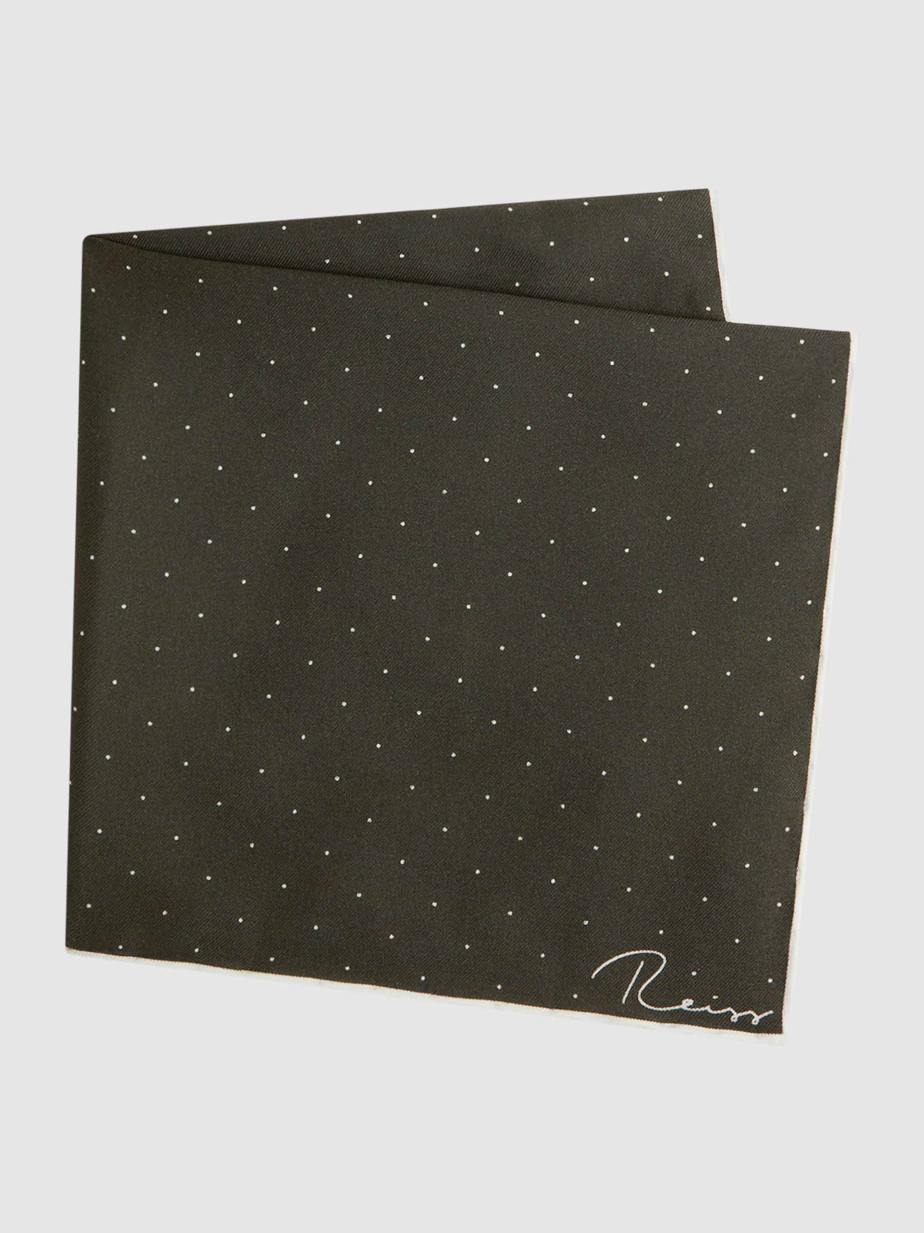 Polka Dot Silk Pocket Square in Dark Green - Image 3 of 5