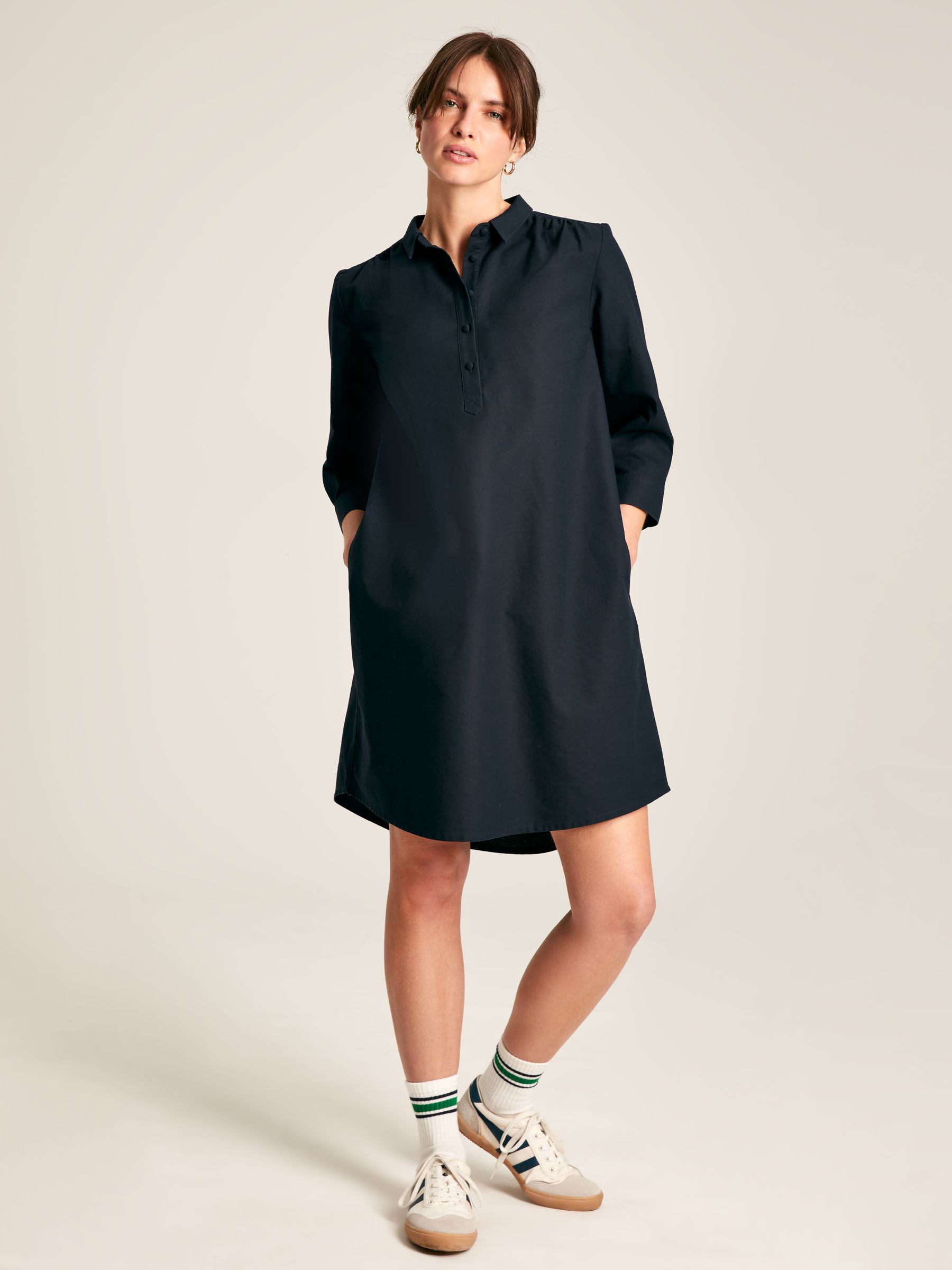 Marlowe Navy Blue Dress with Shirt/ Nehru Collar - Image 1 of 8