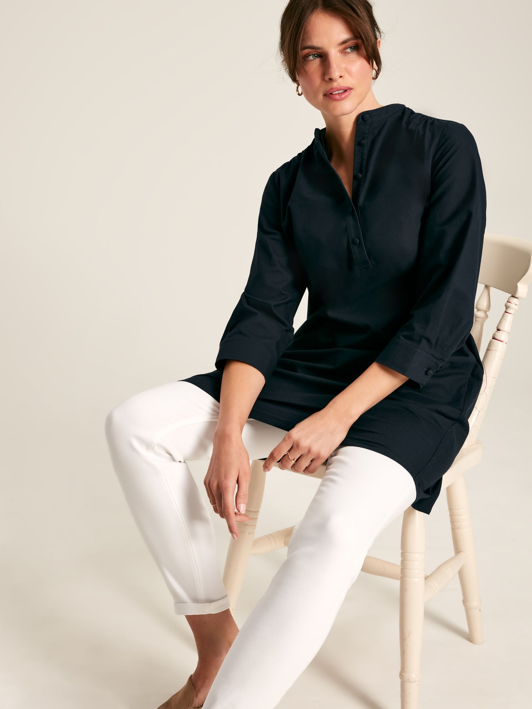 Marlowe Navy Blue Dress with Shirt/ Nehru Collar - Image 3 of 8