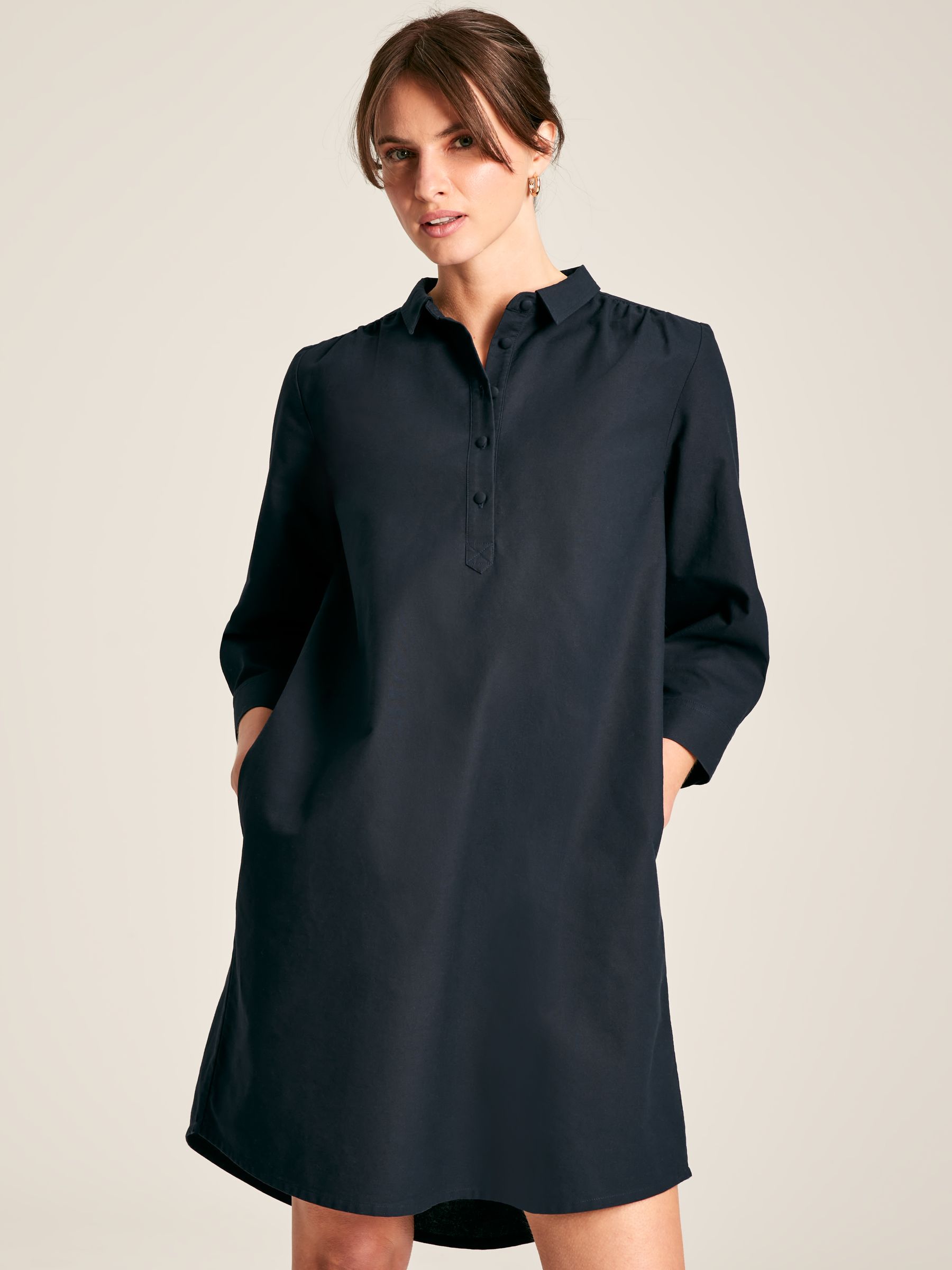 Marlowe Navy Blue Dress with Shirt/ Nehru Collar - Image 4 of 8