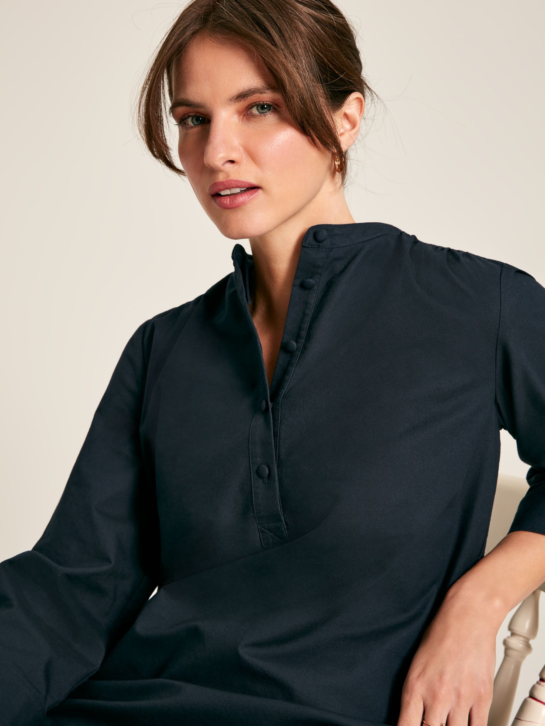 Marlowe Navy Blue Dress with Shirt/ Nehru Collar - Image 5 of 8