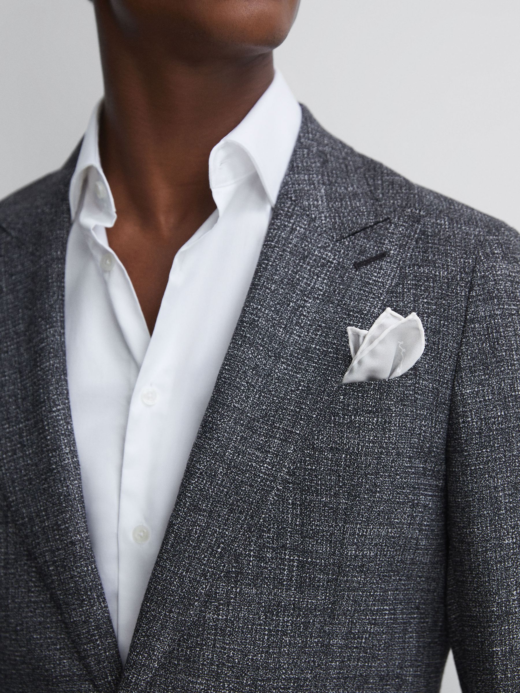 Plain Silk Pocket Square in Silver - Image 2 of 5