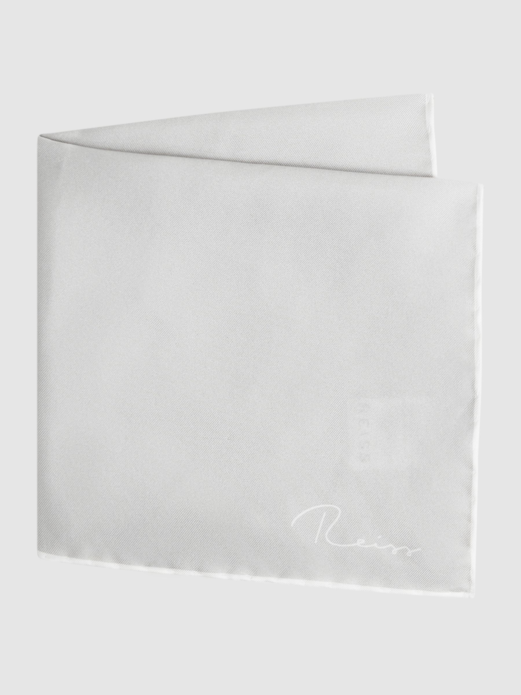 Plain Silk Pocket Square in Silver - Image 3 of 5