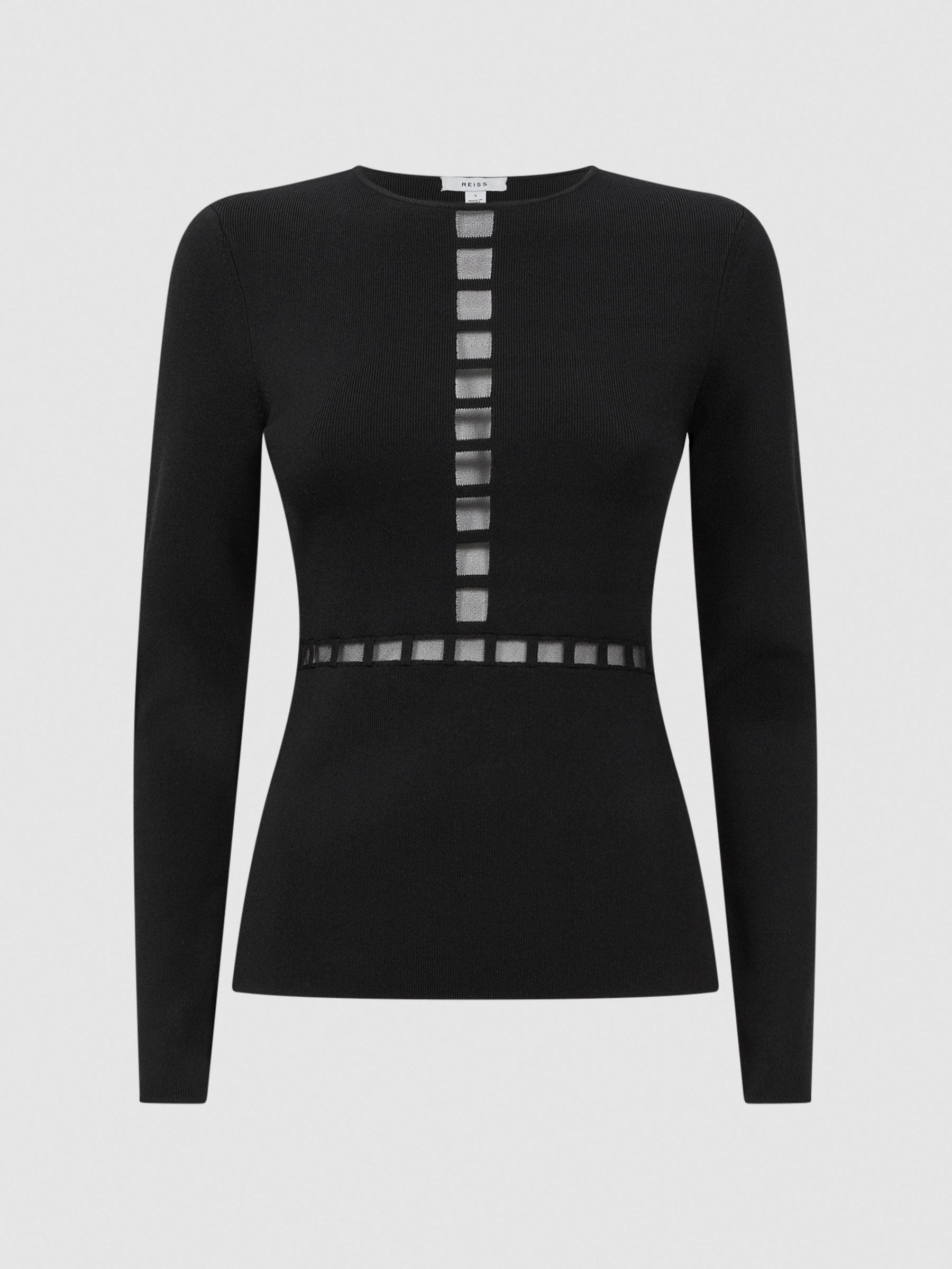 Mesh Panel Fitted Top in Black - Image 2 of 5