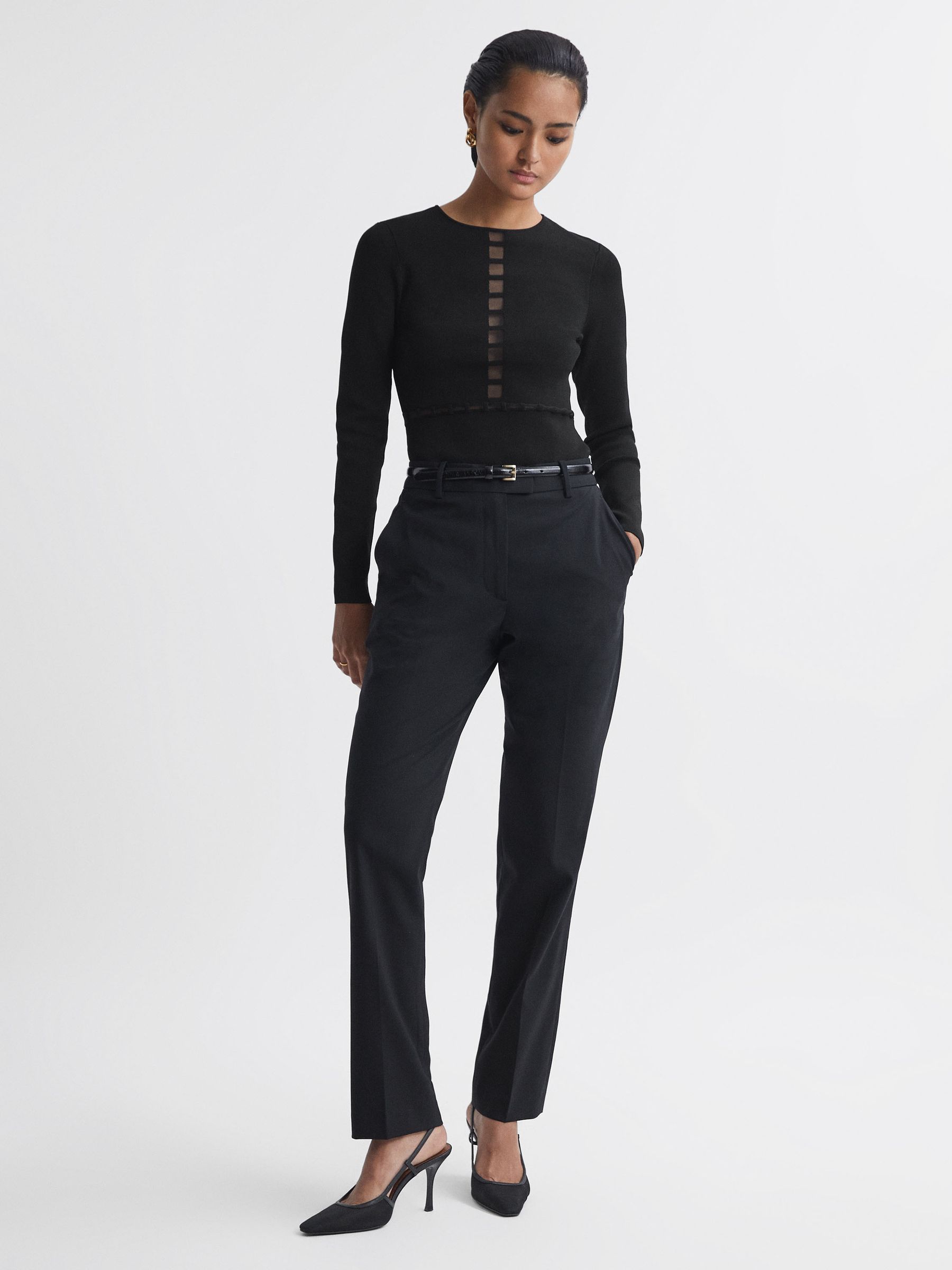 Mesh Panel Fitted Top in Black - Image 3 of 5