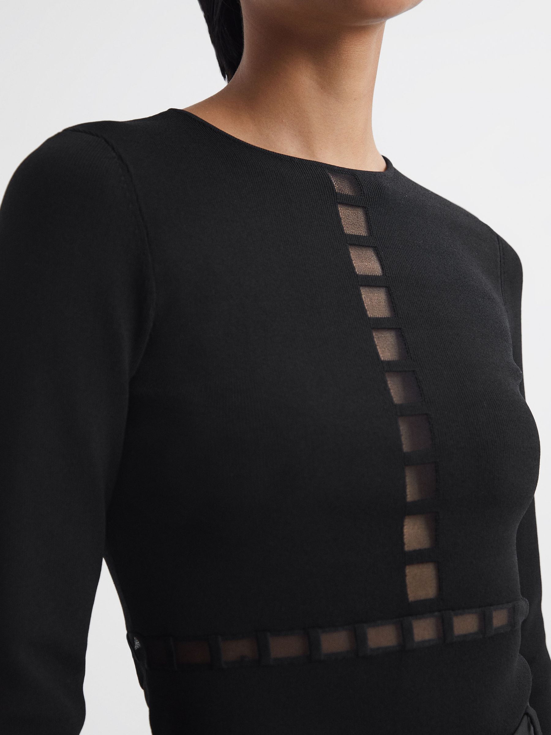 Reiss Mesh Panel Fitted Top in Black - REISS