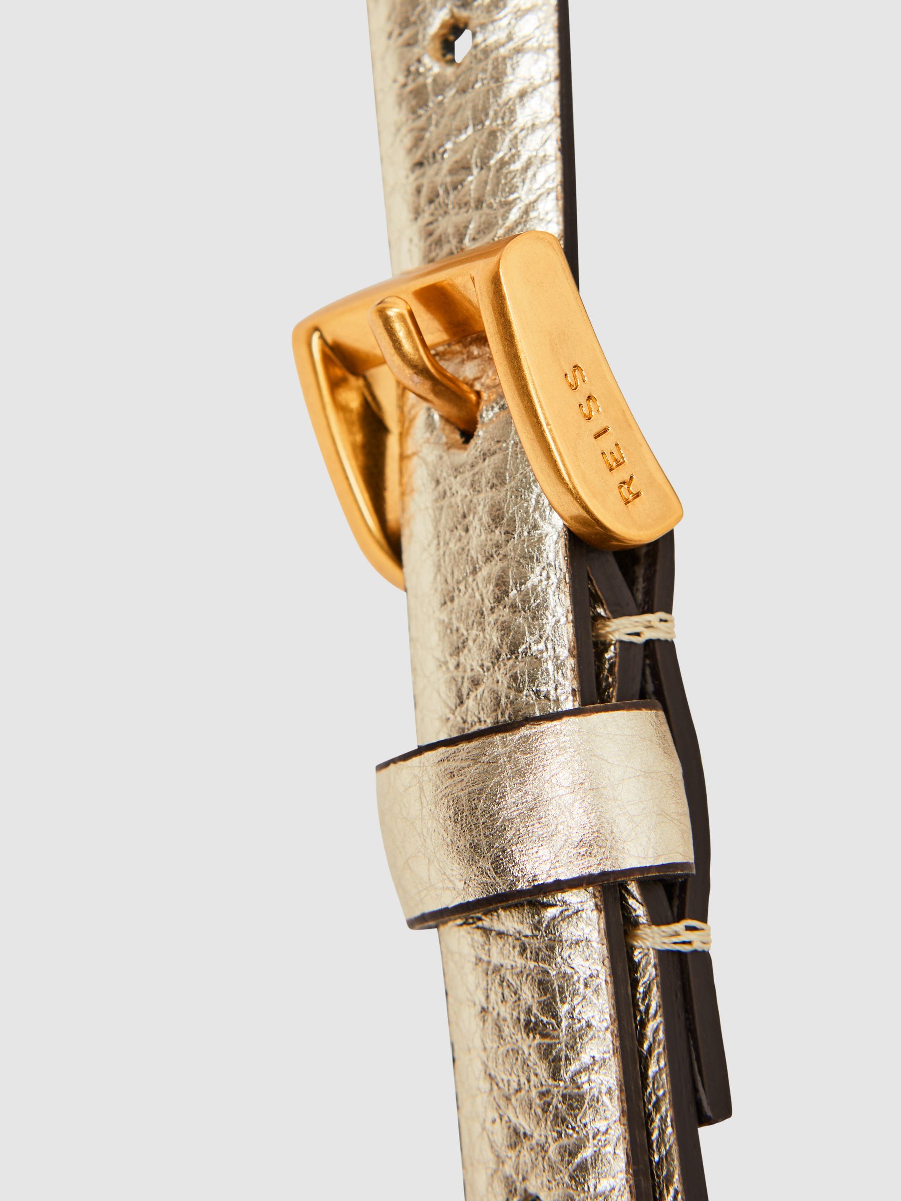 Leather Metallic Thin Belt in Gold - Image 3 of 4