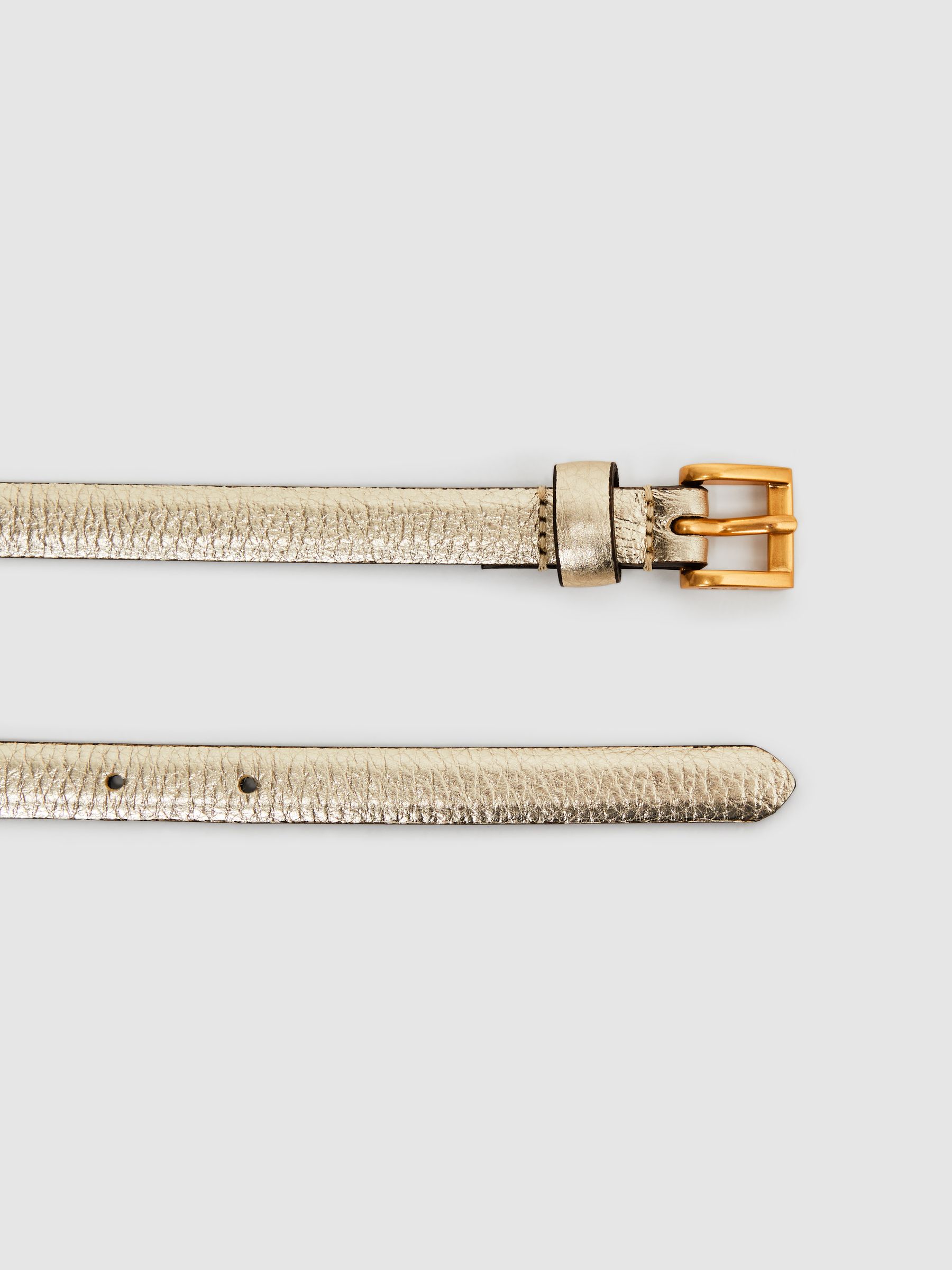 Leather Metallic Thin Belt in Gold - Image 4 of 4