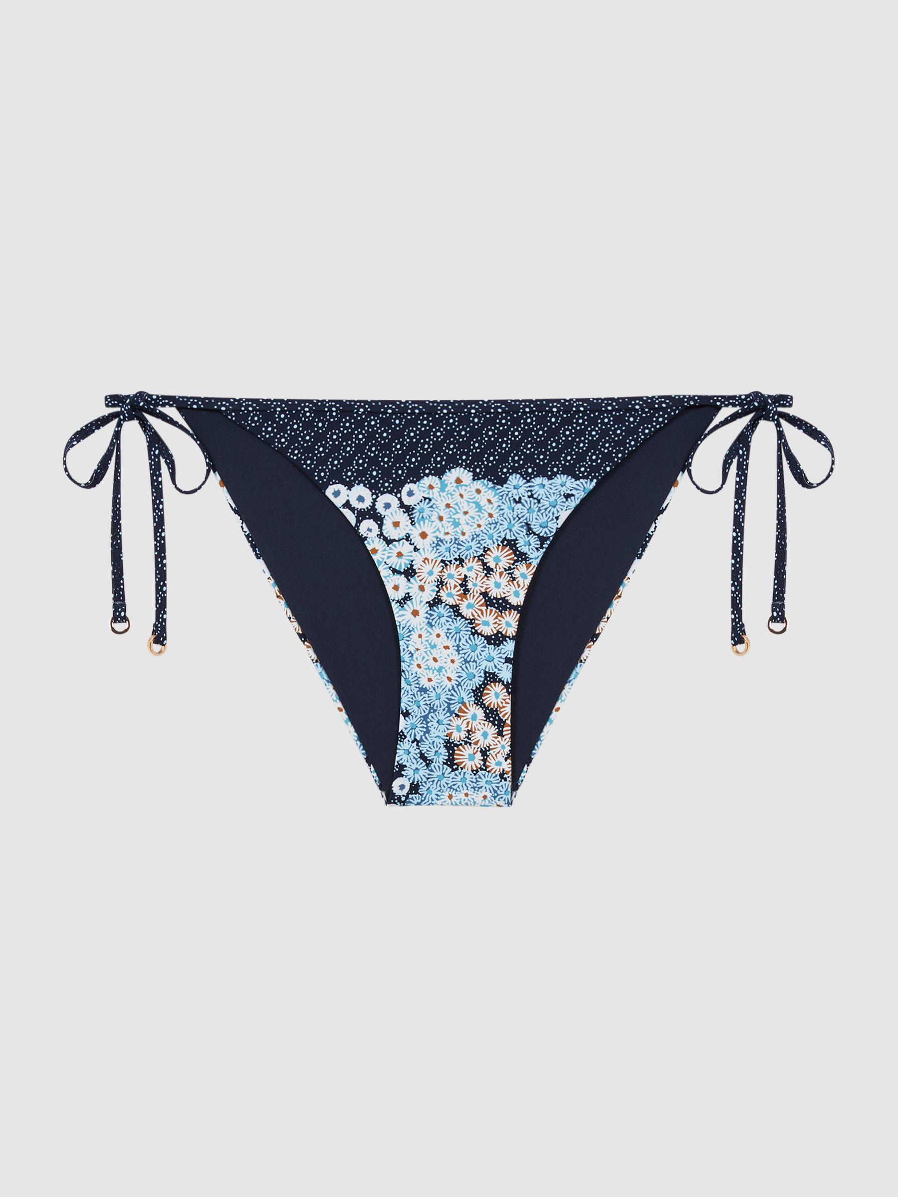 Floral Side Tie Bikini Bottoms in Navy Print - Image 2 of 5