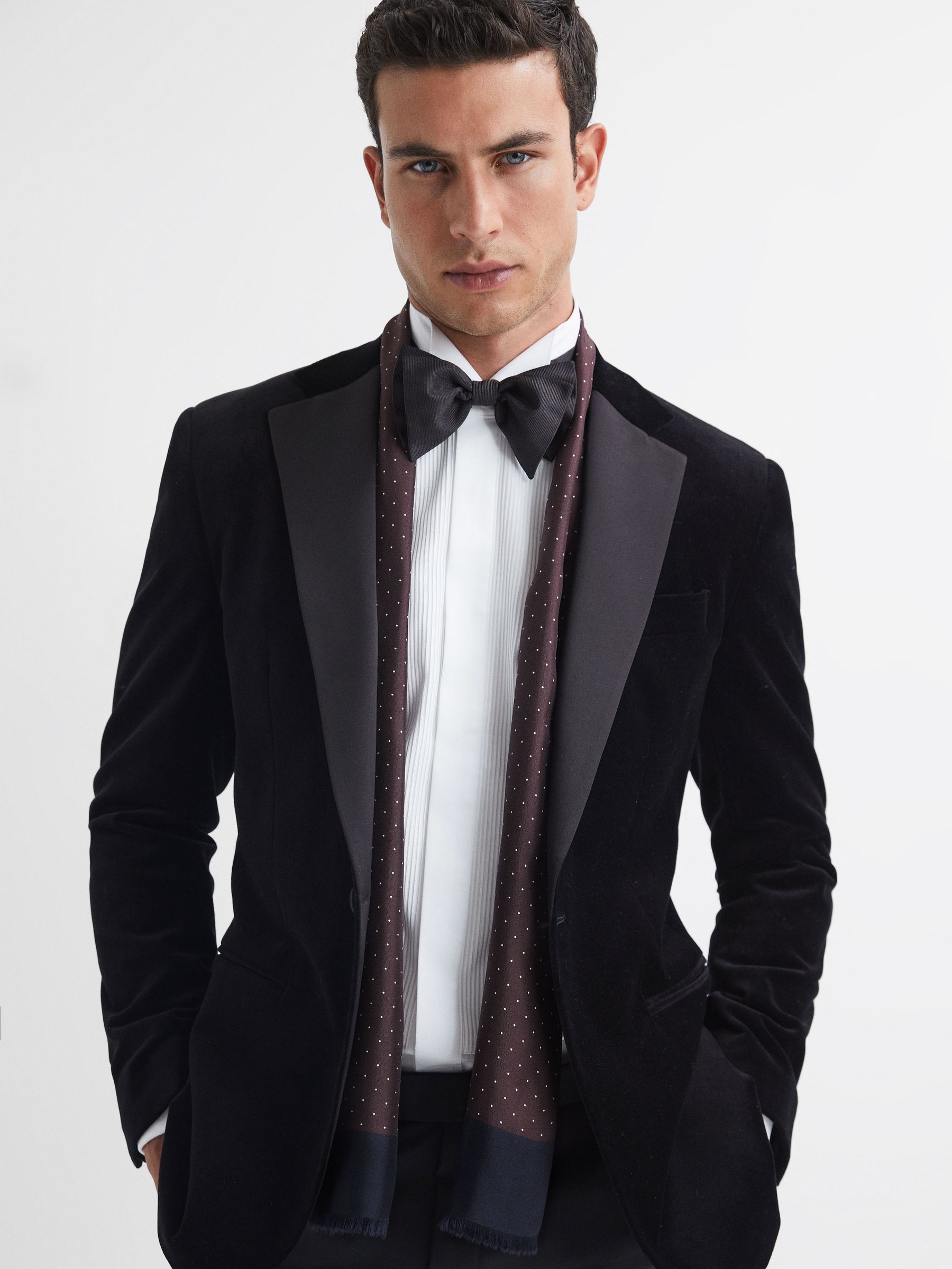 Silk Polka Dot Scarf in Bordeaux - Image 2 of 4