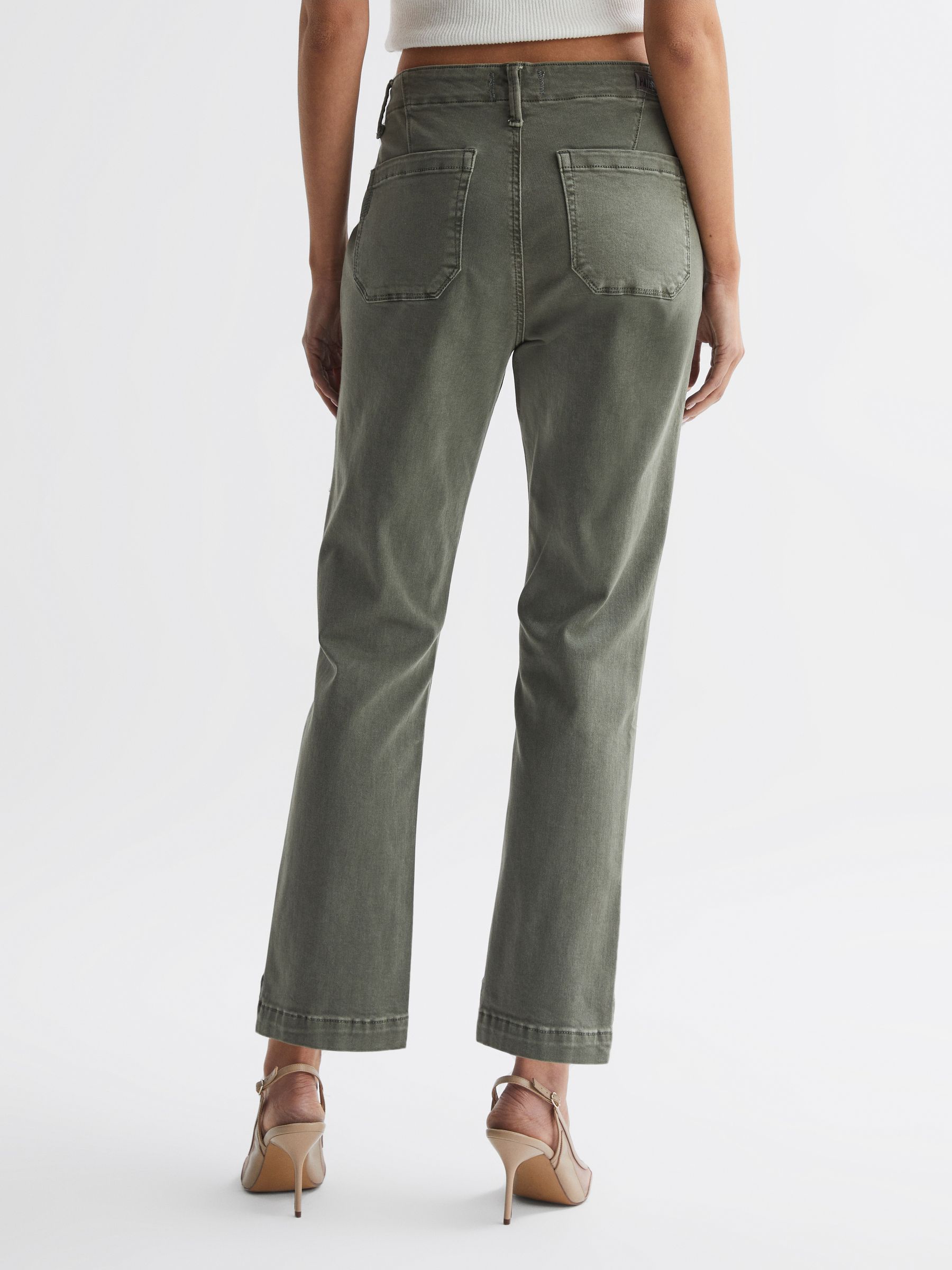 Paige High Rise Straight Leg Jeans in Vintage Ivy Green - Image 4 of 5