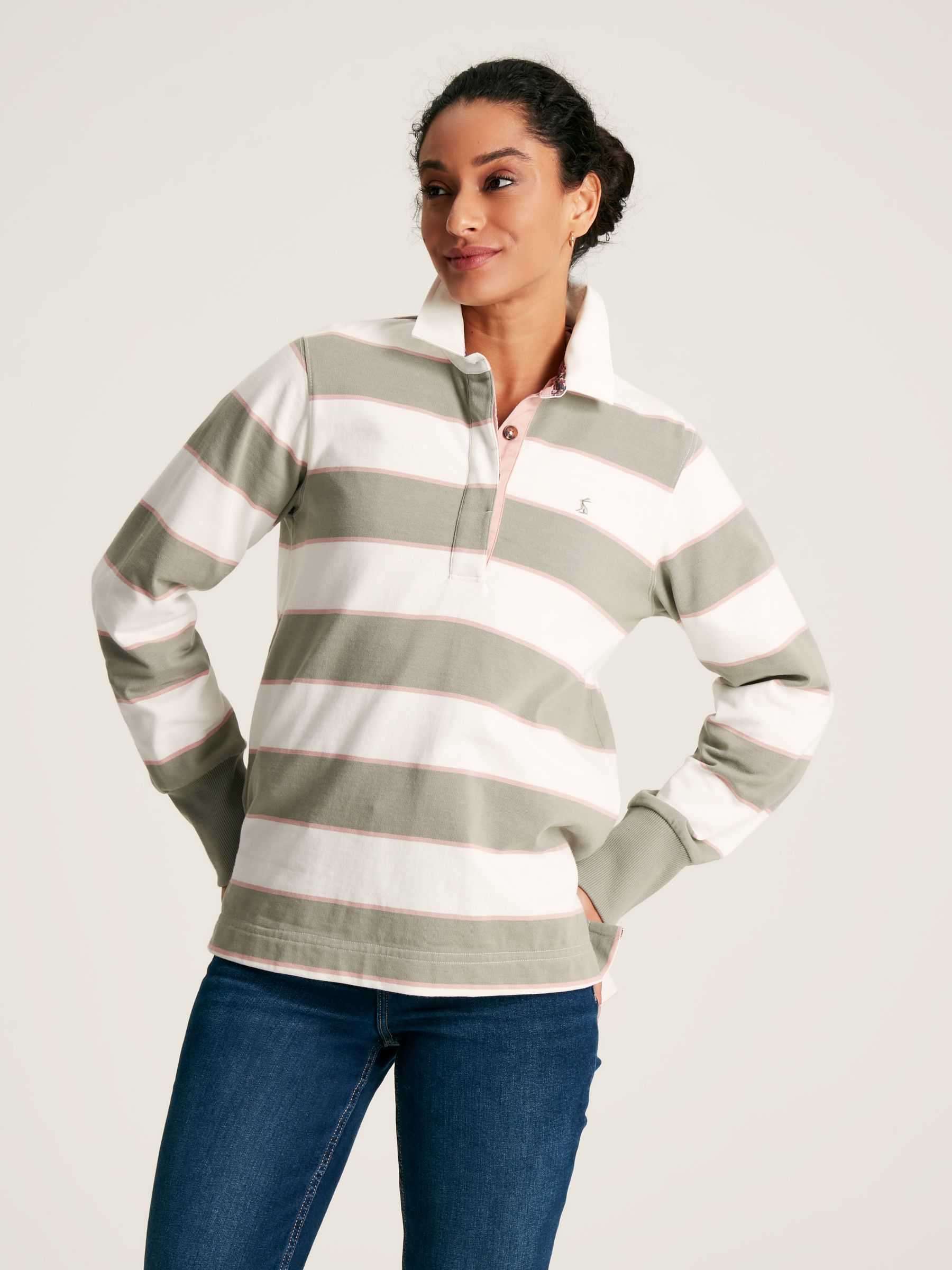 Sammie Green/Ecru Striped Heavyweight Cotton Rugby Shirt - Image 1 of 6