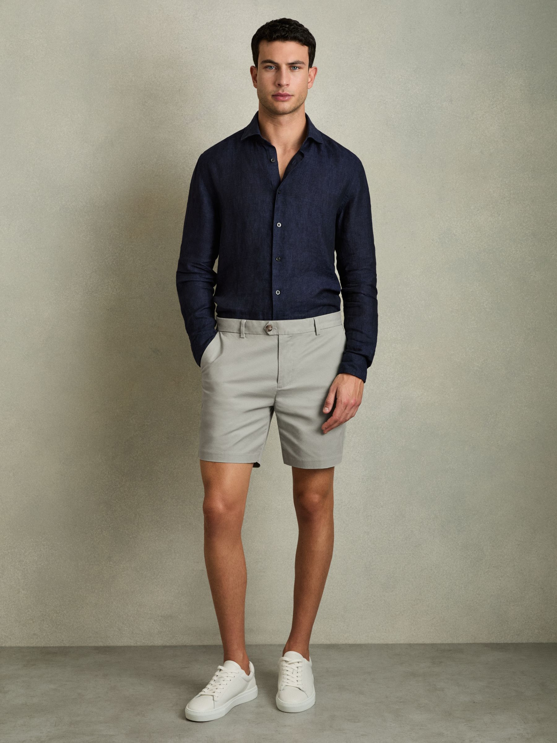 Modern Fit Cotton Blend Chino Shorts in Soft Sage - Image 1 of 5