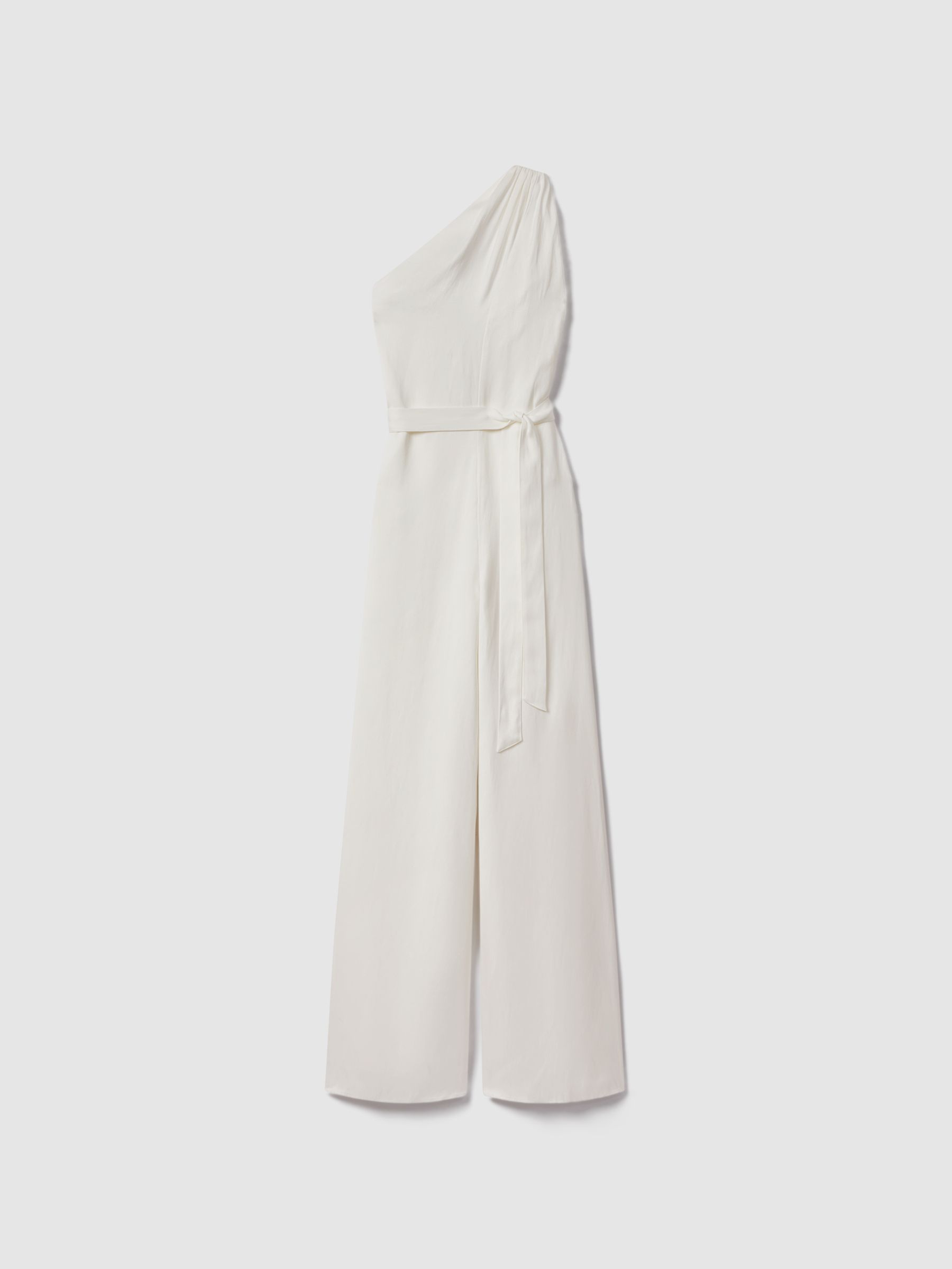 One-Shoulder Belted Jumpsuit in Ivory - Image 2 of 6