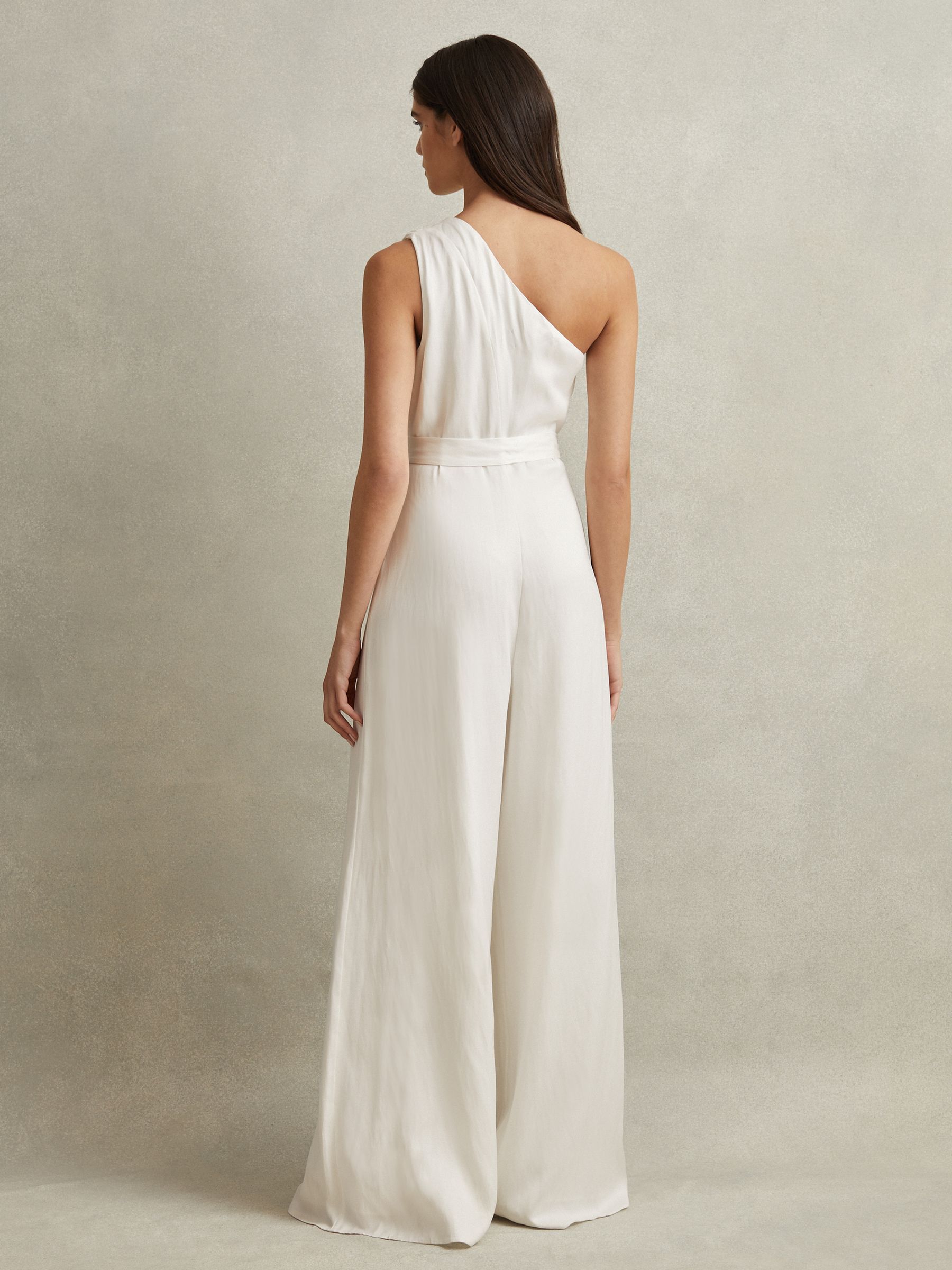 One-Shoulder Belted Jumpsuit in Ivory - Image 4 of 6