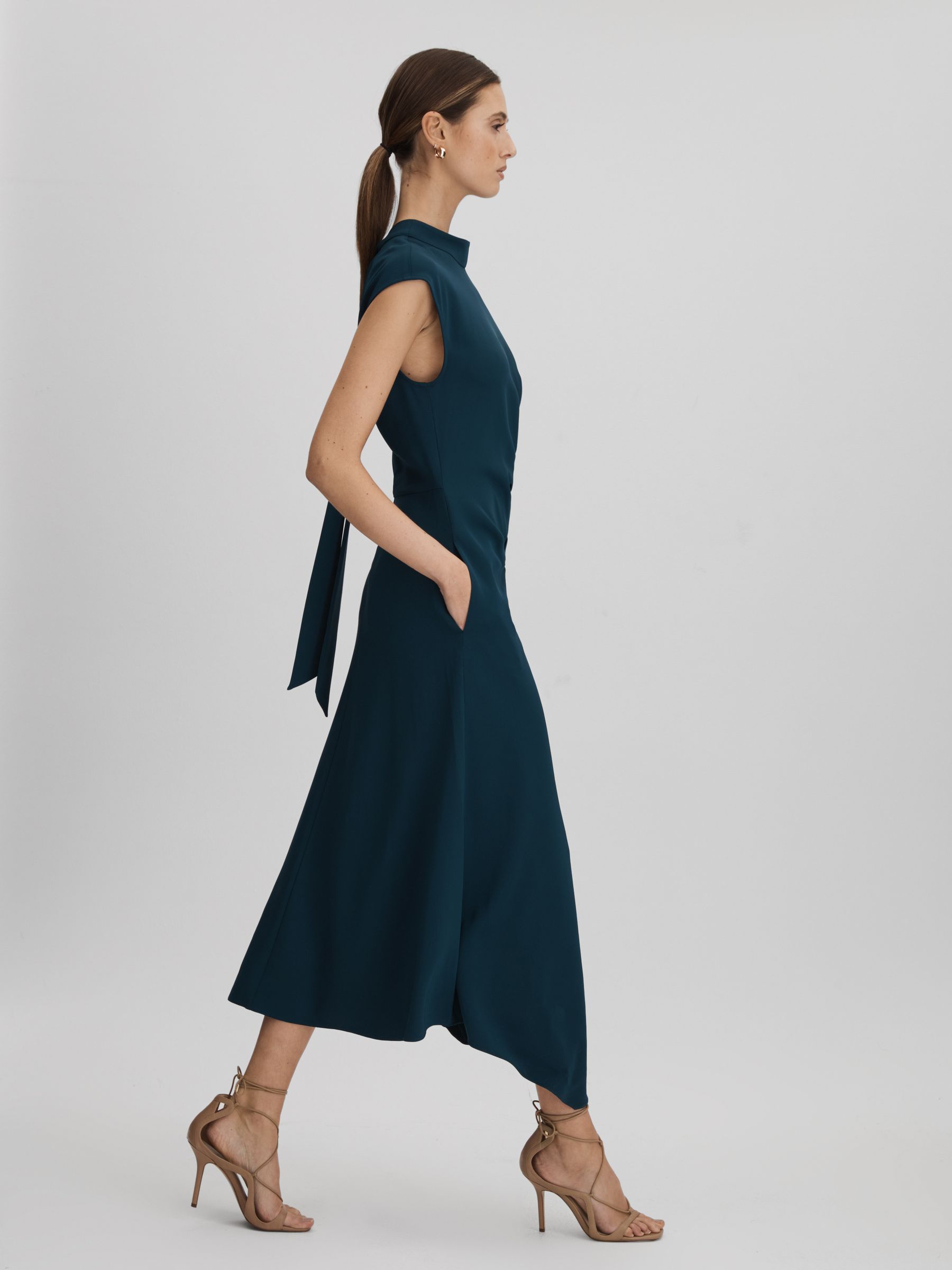 Ruched Midi Dress in Teal - Image 3 of 6
