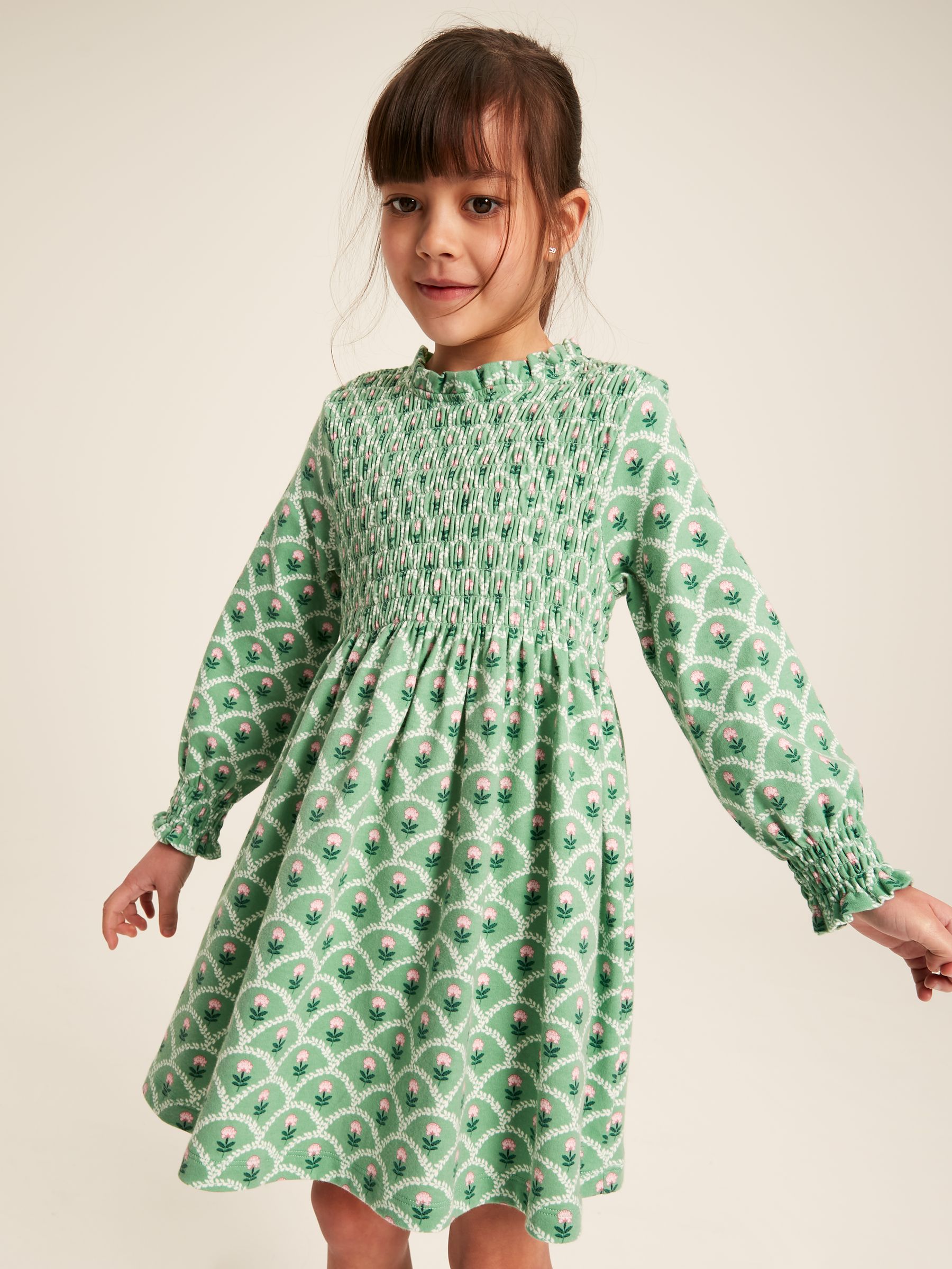 Gracie Green Long Sleeve Shirred Dress - Image 1 of 11
