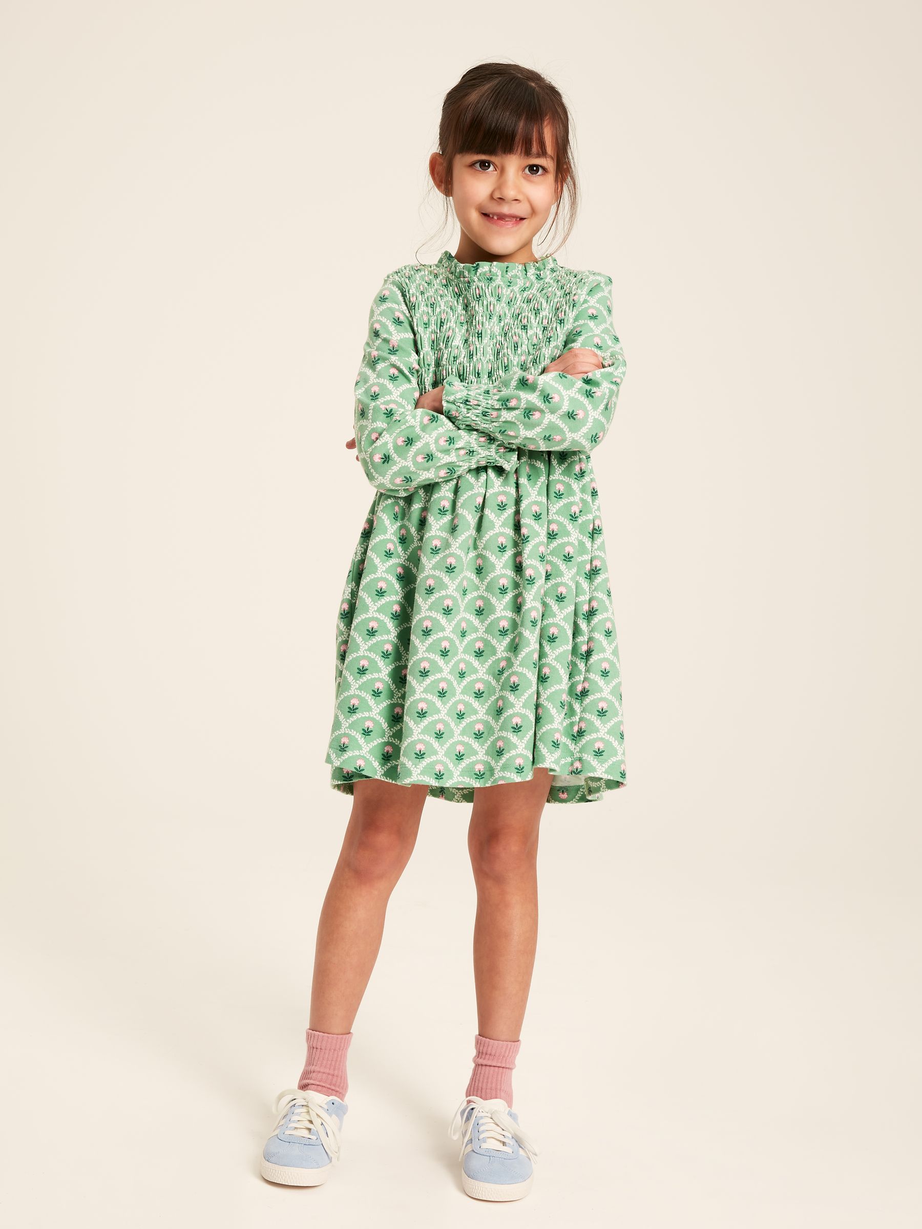 Gracie Green Long Sleeve Shirred Dress - Image 3 of 11