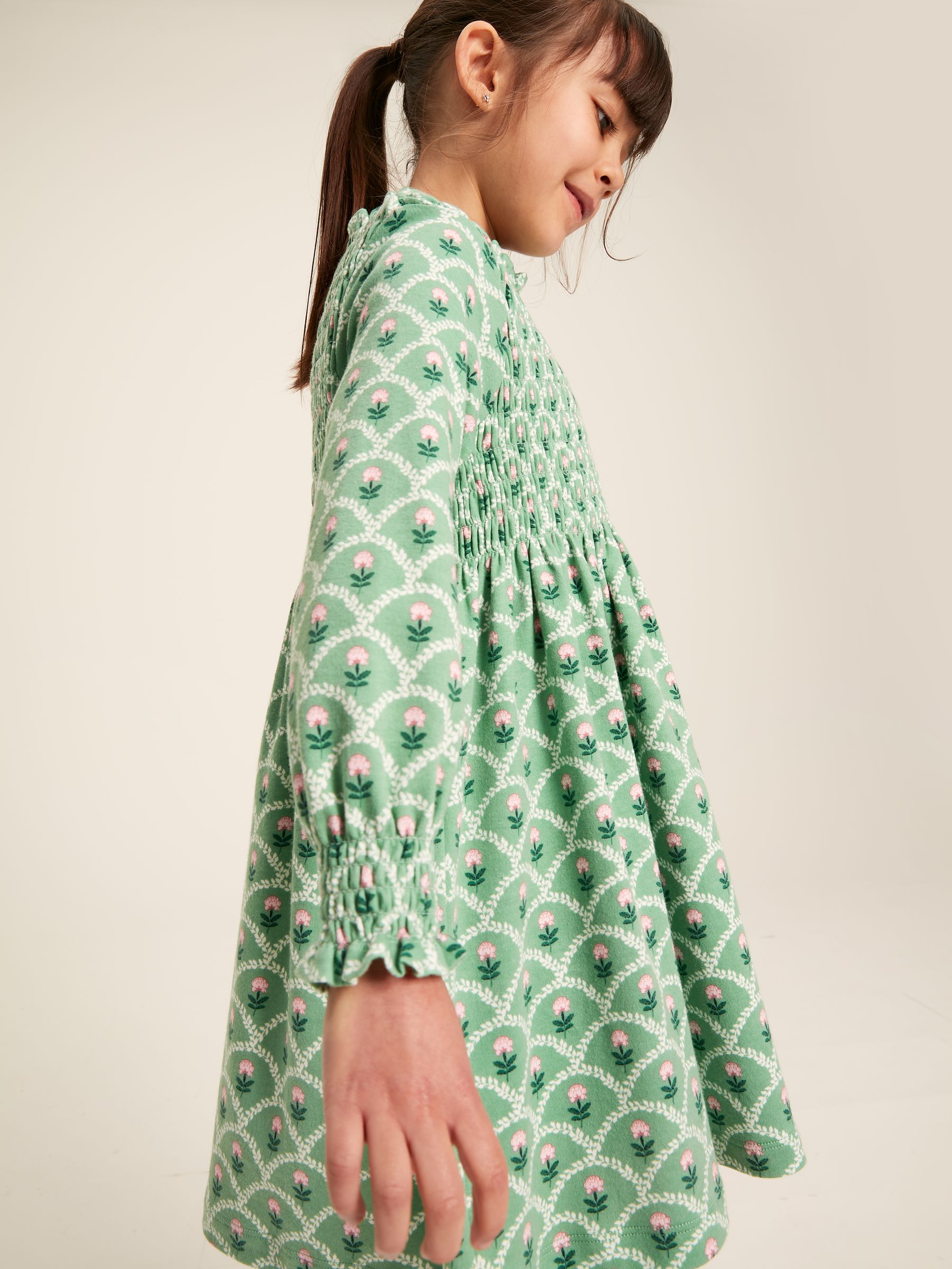 Gracie Green Long Sleeve Shirred Dress - Image 4 of 11